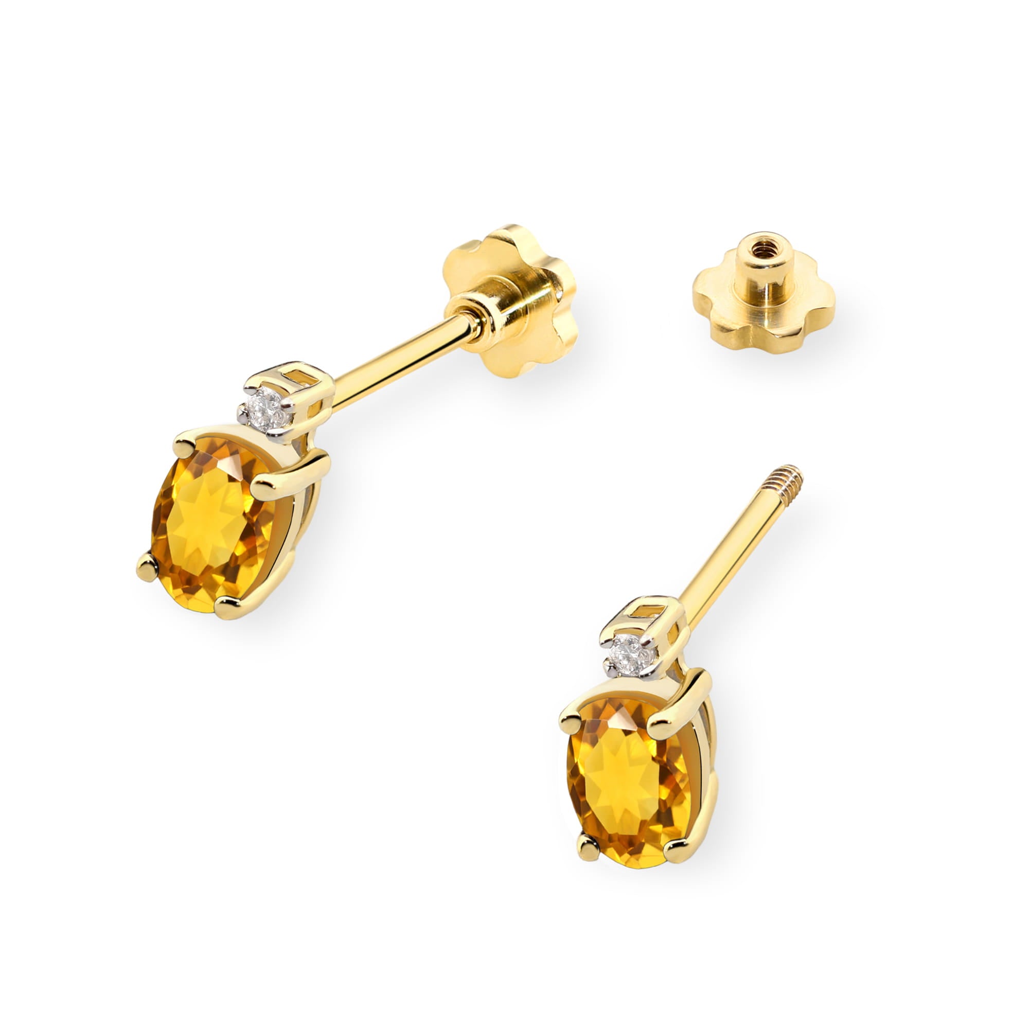 Cercei Aur 14K cu Citrin 1.20 ct si Diamant Natural 0.03 ct - Galben