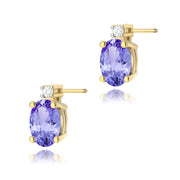 Cercei Aur 14K cu Tanzanit 0.70 ct si Diamante Naturale 0.03 ct Filet cu Protectie