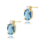 Cercei Aur 14K cu Topaz Swiss 0.50 ct si Diamante Naturale 0.03 ct Filet cu Protectie