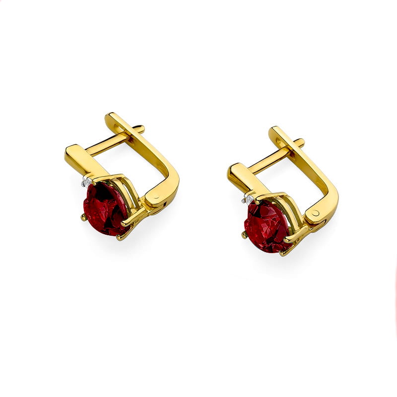 Cercei Aur 14K cu Rubin 2.40 ct si Diamant 0.03 ct - Galben