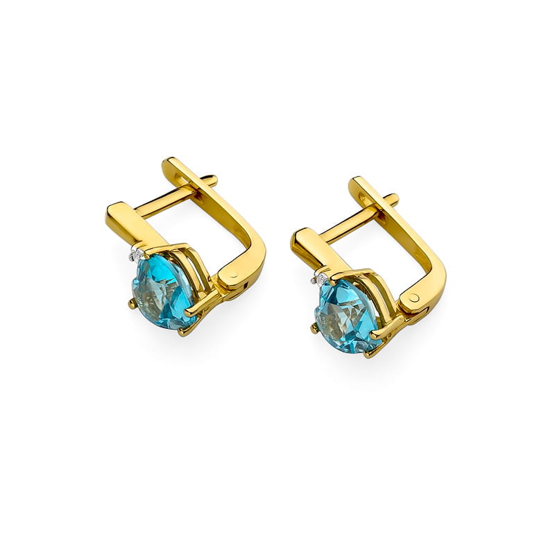 Cercei Aur 14K cu Topaz 2.40 ct si Diamant 0.03 ct - Galben