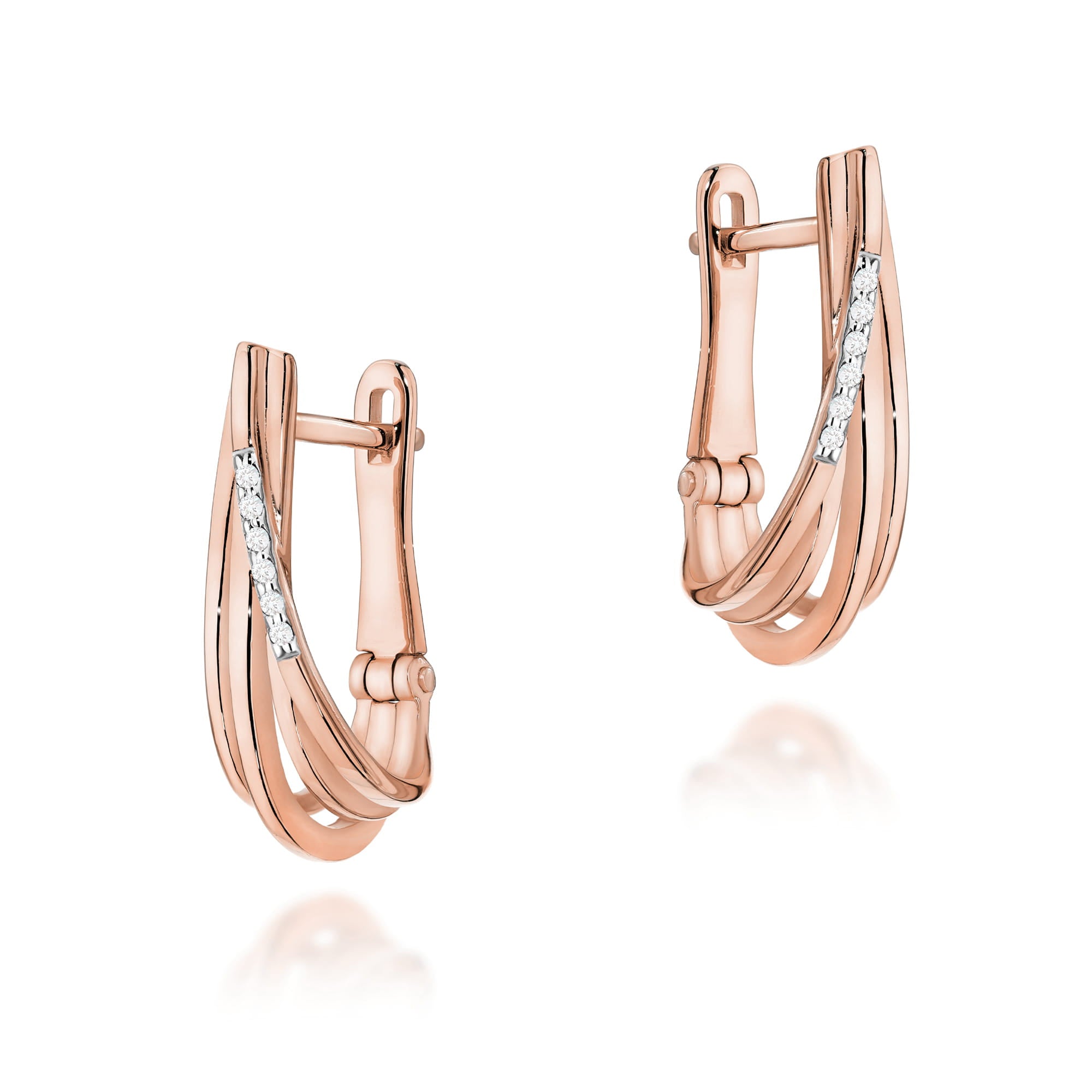 Cercei Aur 14K cu Diamante Naturale 0.06 ct - Roz