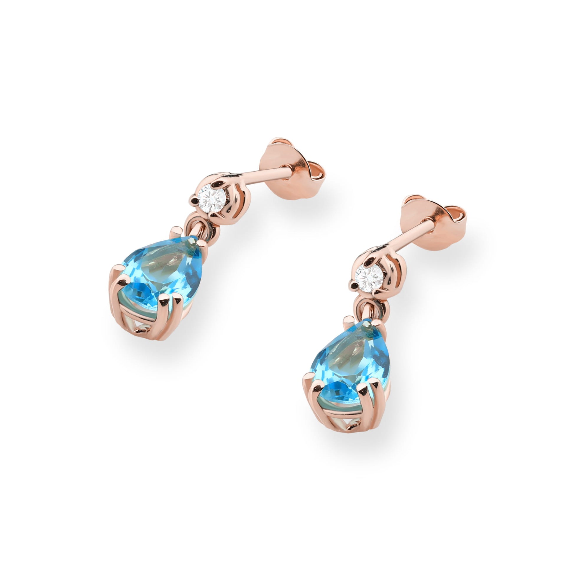 Cercei Aur 14K cu Topaz Albastru 1.80 ct si Diamante Naturale 0.04 ct