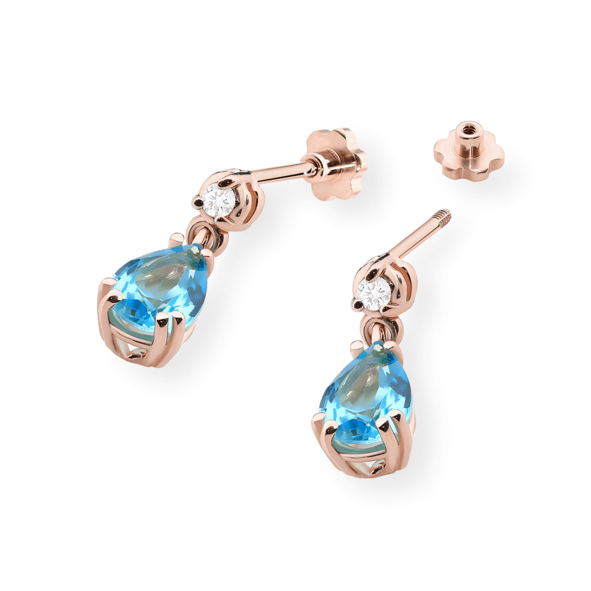 Cercei Aur 14K cu Topaz Albastru 1.80 ct si Diamante Naturale 0.04 ct