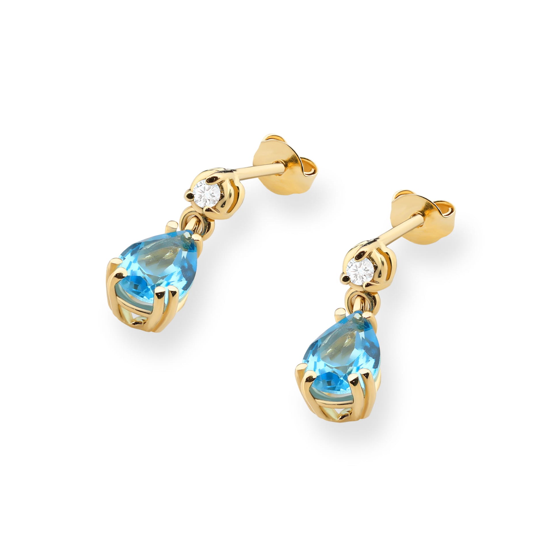 Cercei Aur 14K cu Topaz Albastru 1.80 ct si Diamante Naturale 0.04 ct