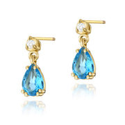 Cercei Aur 14K cu Topaz Swiss 0.90 ct si Diamante Naturale 0.04 ct Filet cu Protectie