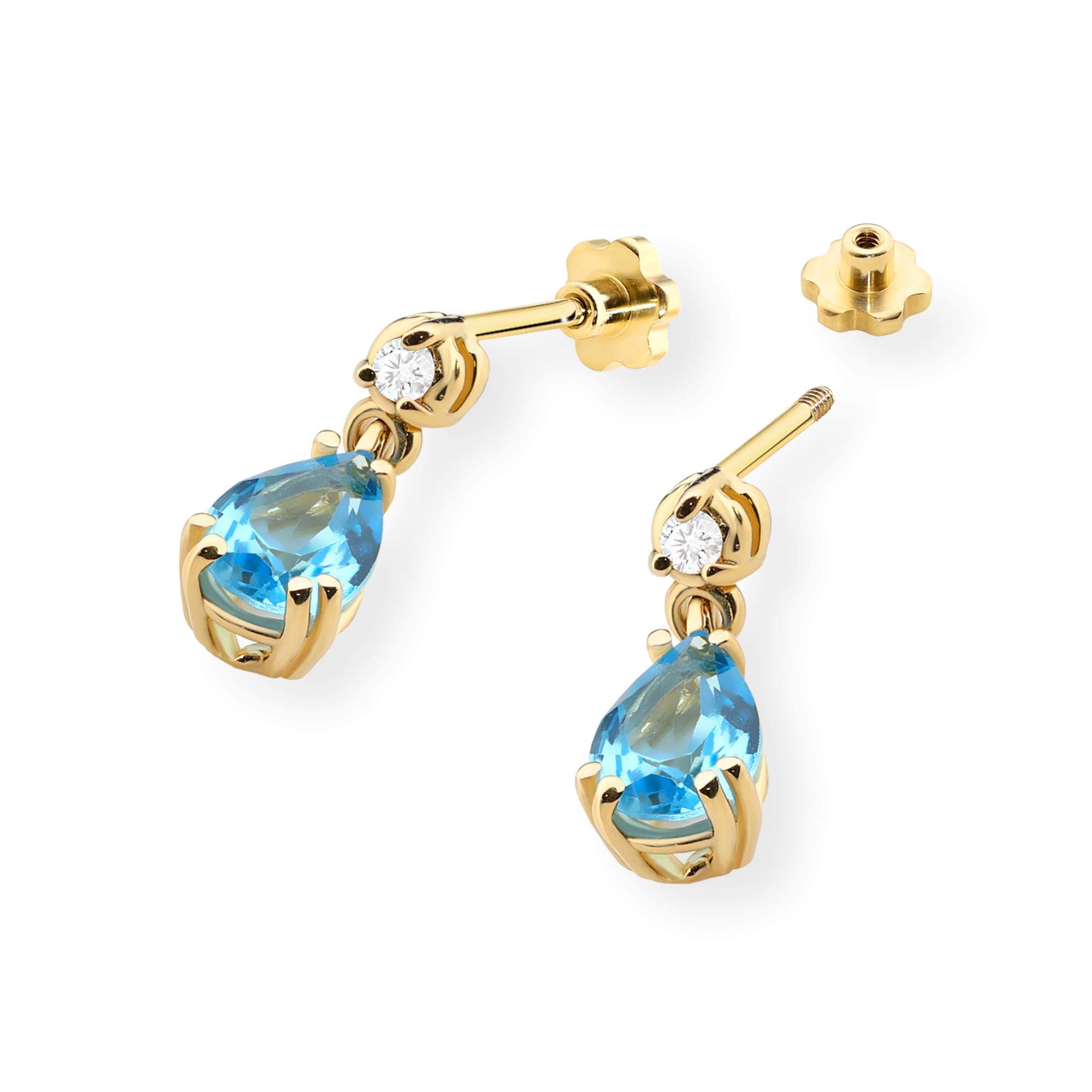 Cercei Aur 14K cu Topaz Albastru 1.80 ct si Diamante Naturale 0.04 ct