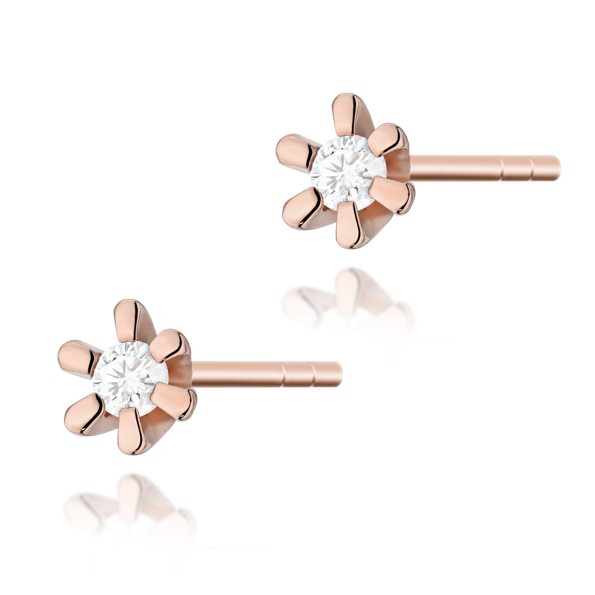 Cercei Aur 14K cu Diamante Naturale 0.04 ct - Roz