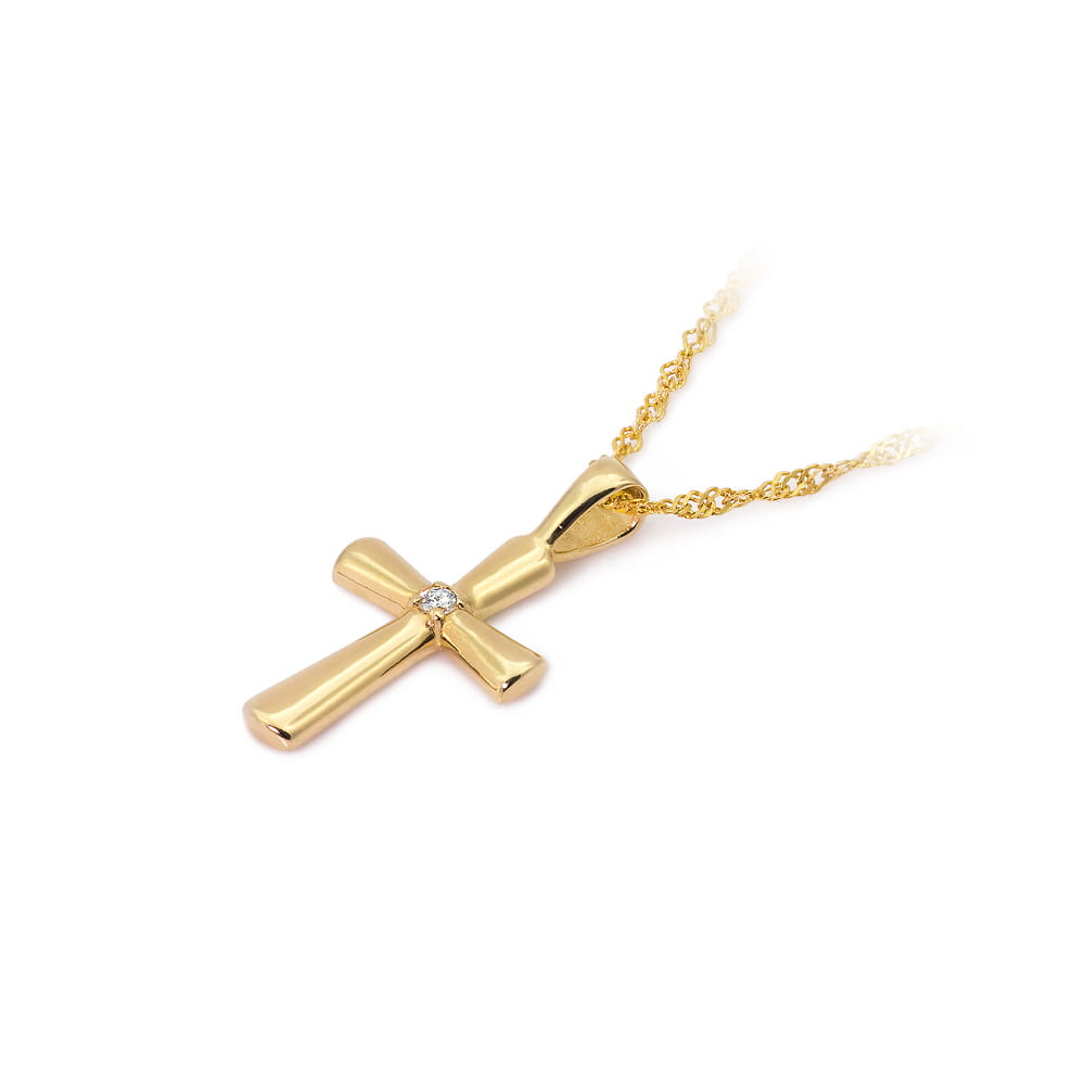 PROMO Pandantiv Cruce Aur 14K cu Diamante 0.0145 ct