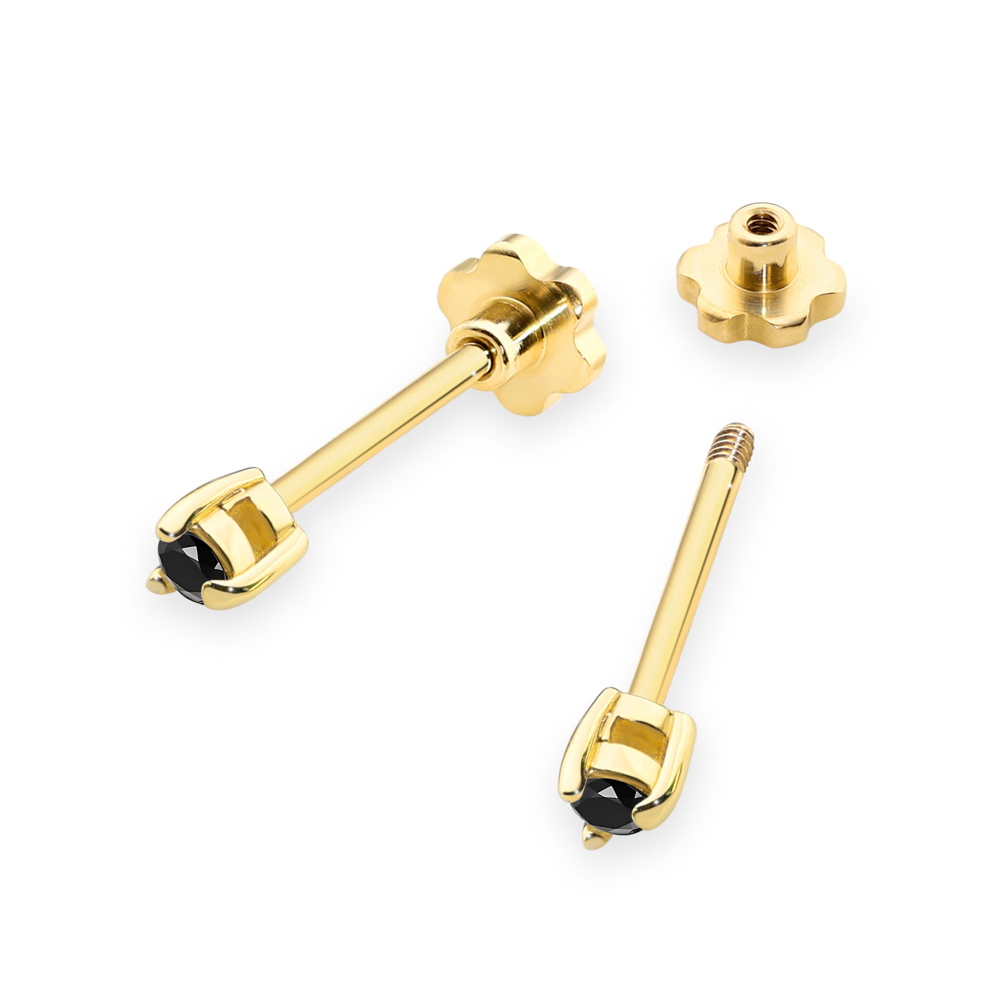 Cercei Aur 14K Diamant Negru Rotund K0035