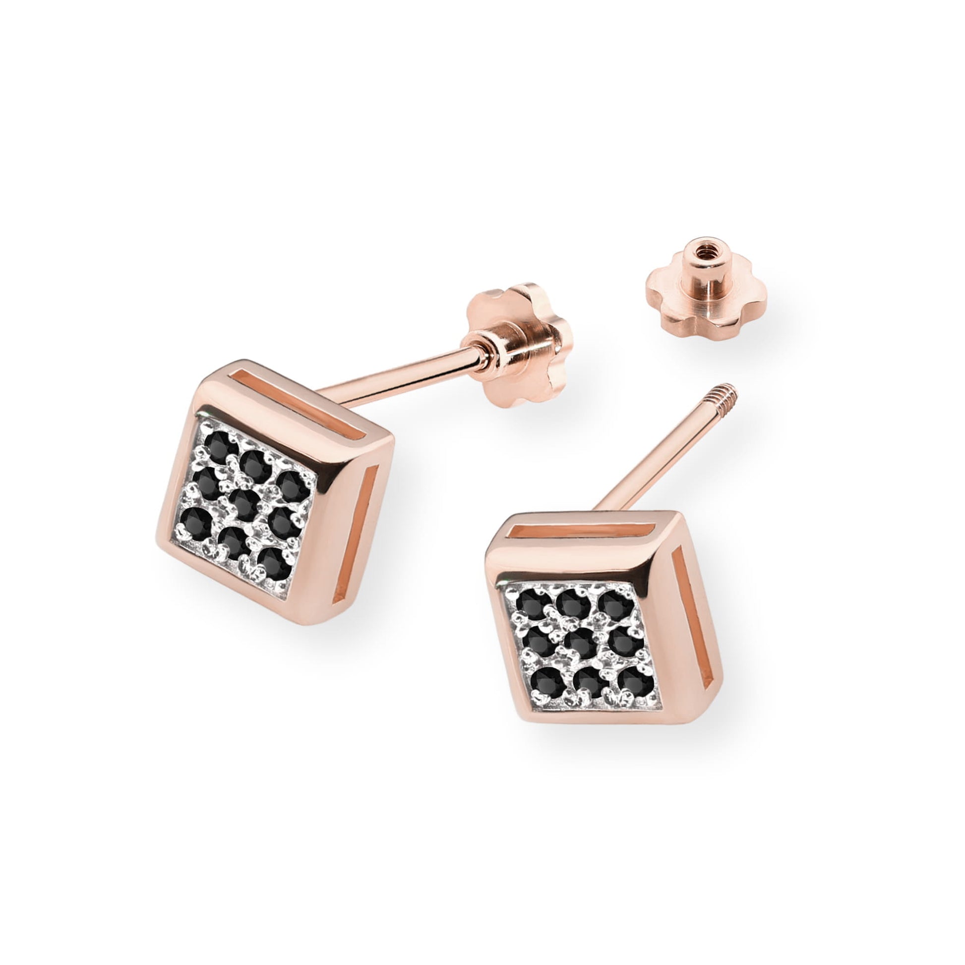 Cercei Aur 14K K0036 Diamante Negre Șurub