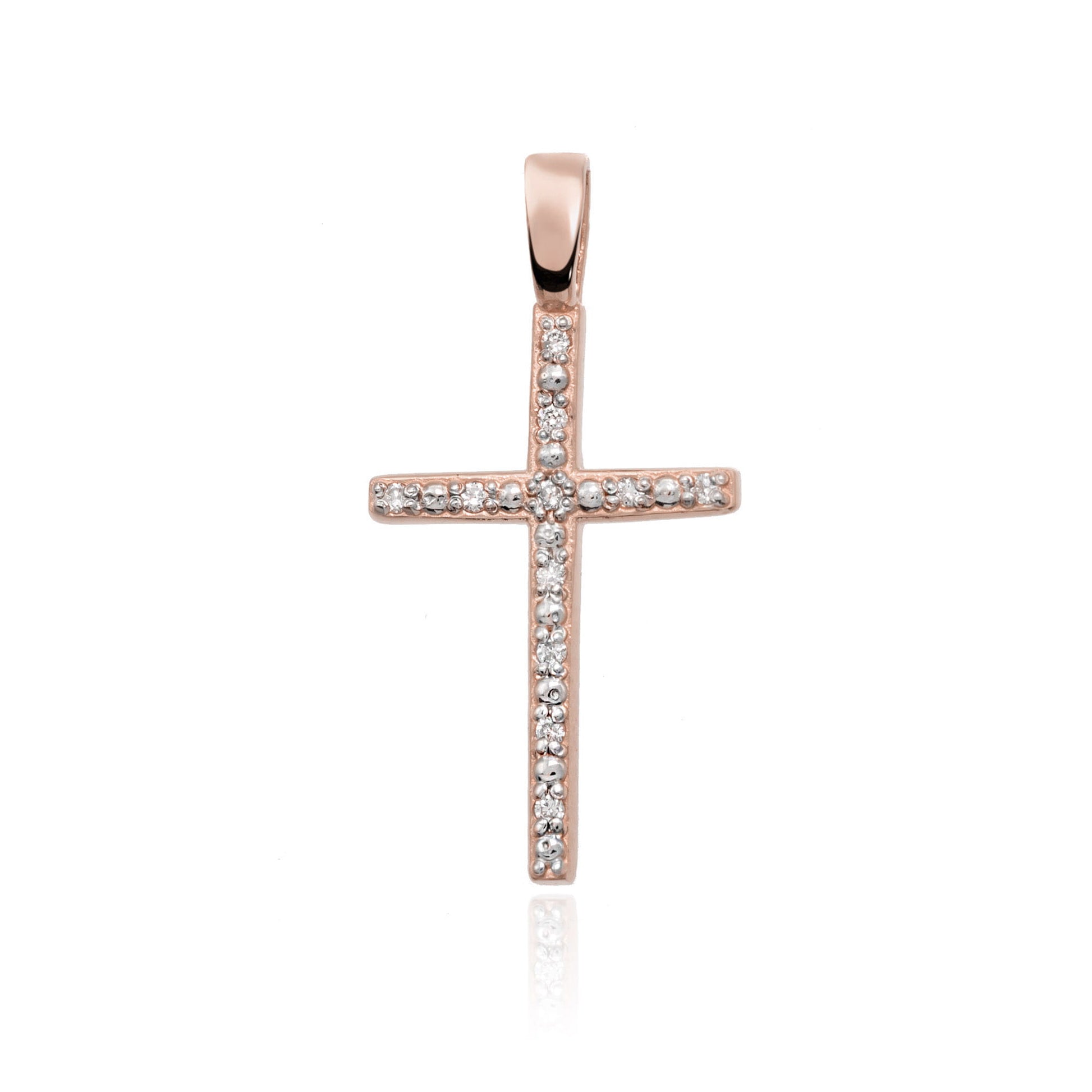 Pandantiv Cruce Aur 14K cu Diamante 0.05 ct - Roz