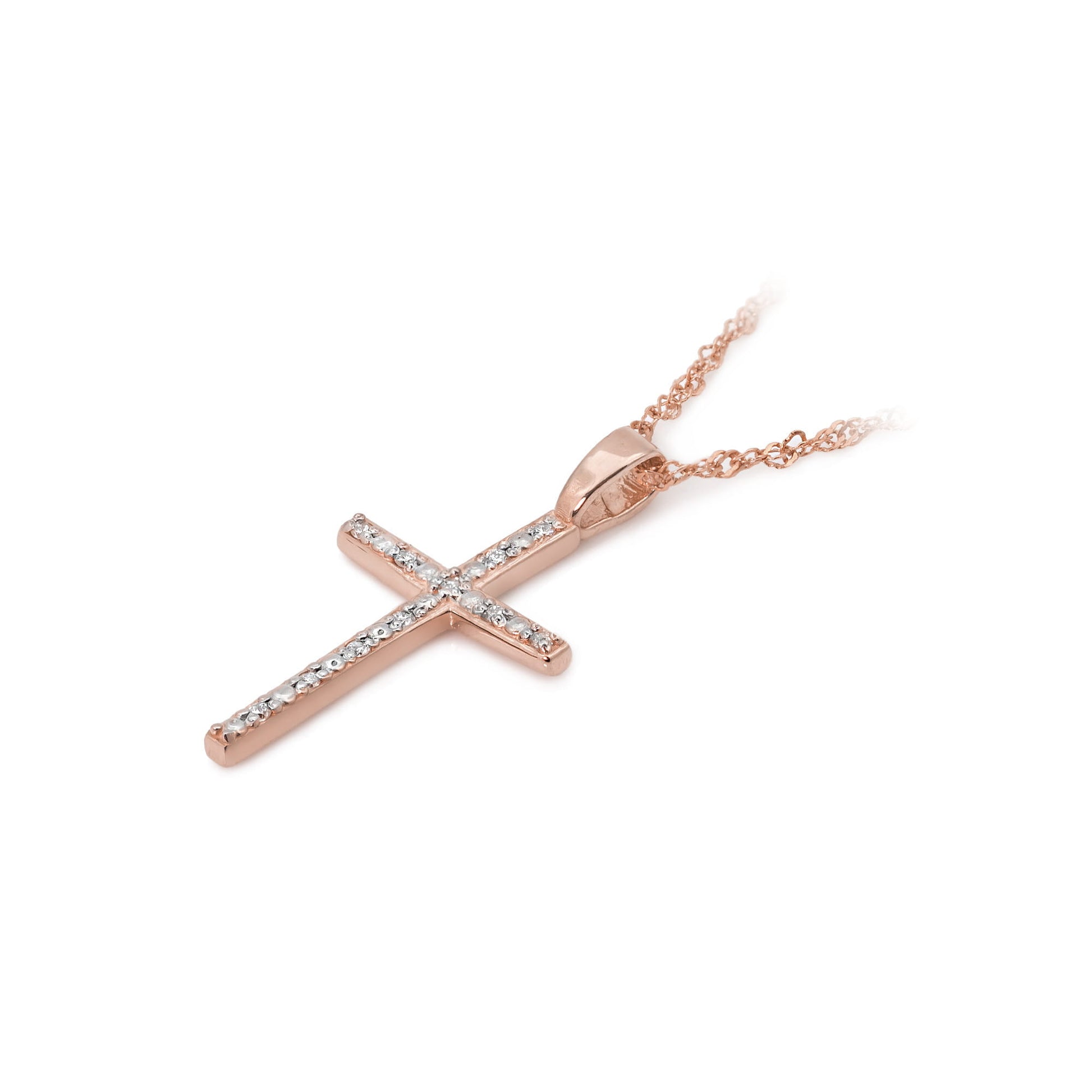 Pandantiv Cruce Aur 14K cu Diamante 0.05 ct - Roz