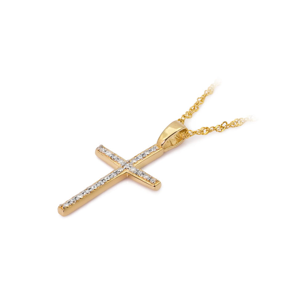 Pandantiv Cruce Aur 14K cu Diamante 0.05 ct - Galben