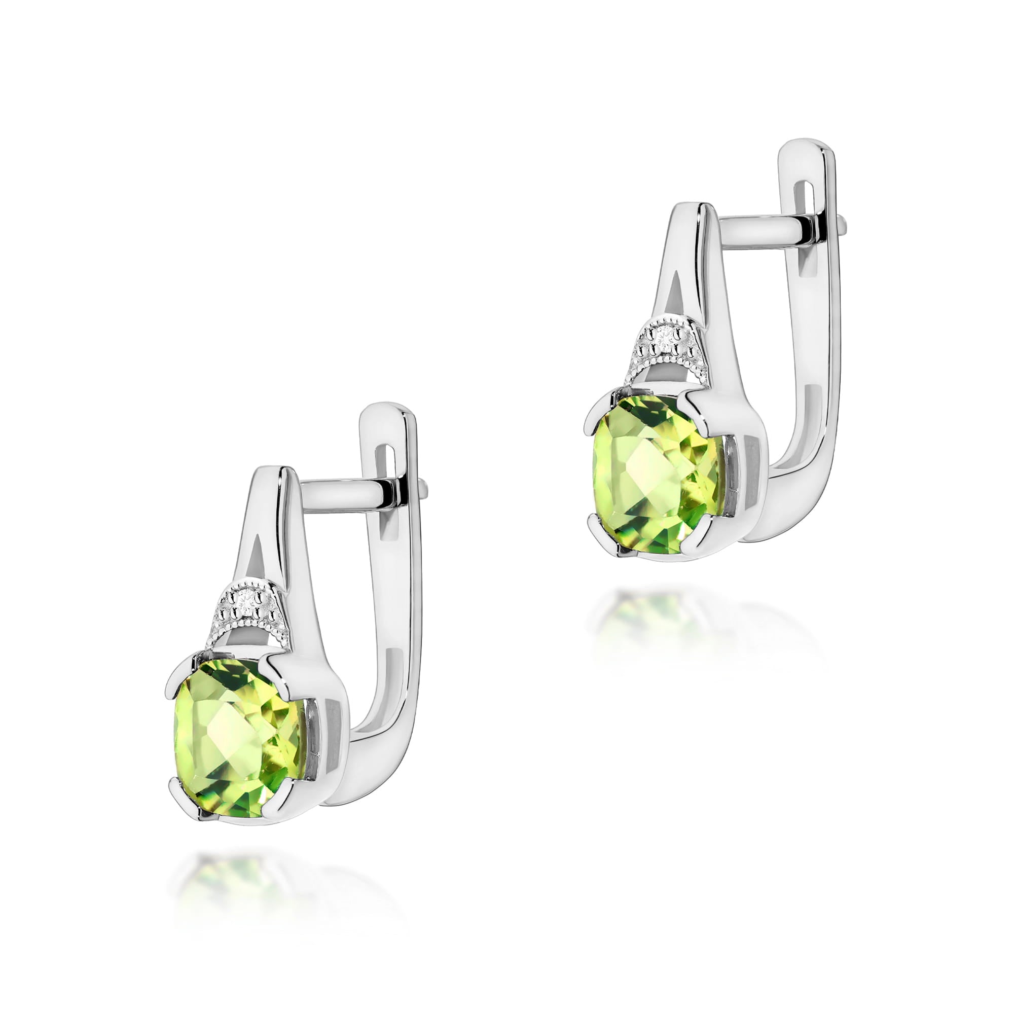 Cercei Aur 14K cu Peridot 2.00 ct si Diamante Naturale 0.01 ct