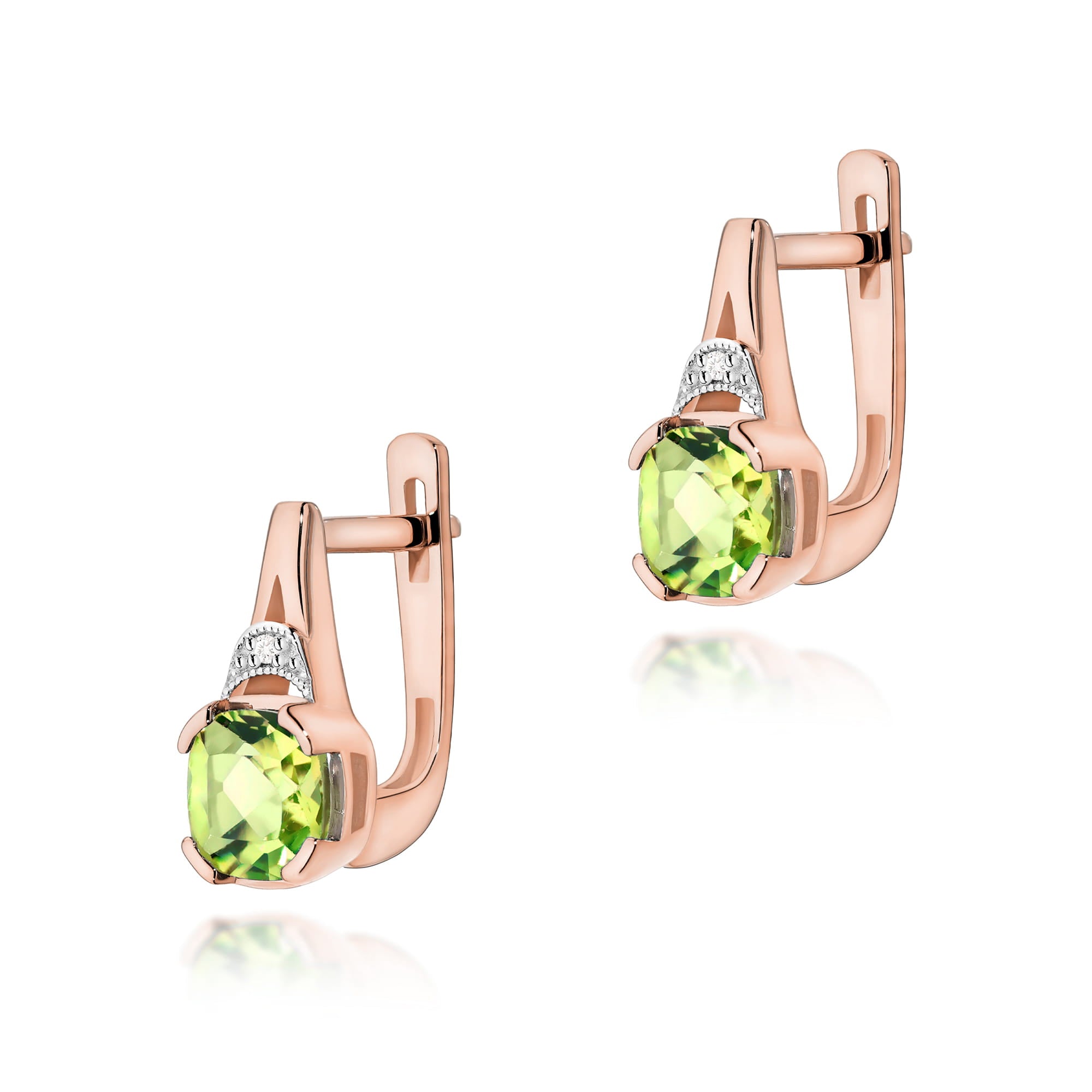 Cercei Aur 14K cu Peridot 2.00 ct si Diamante Naturale 0.01 ct
