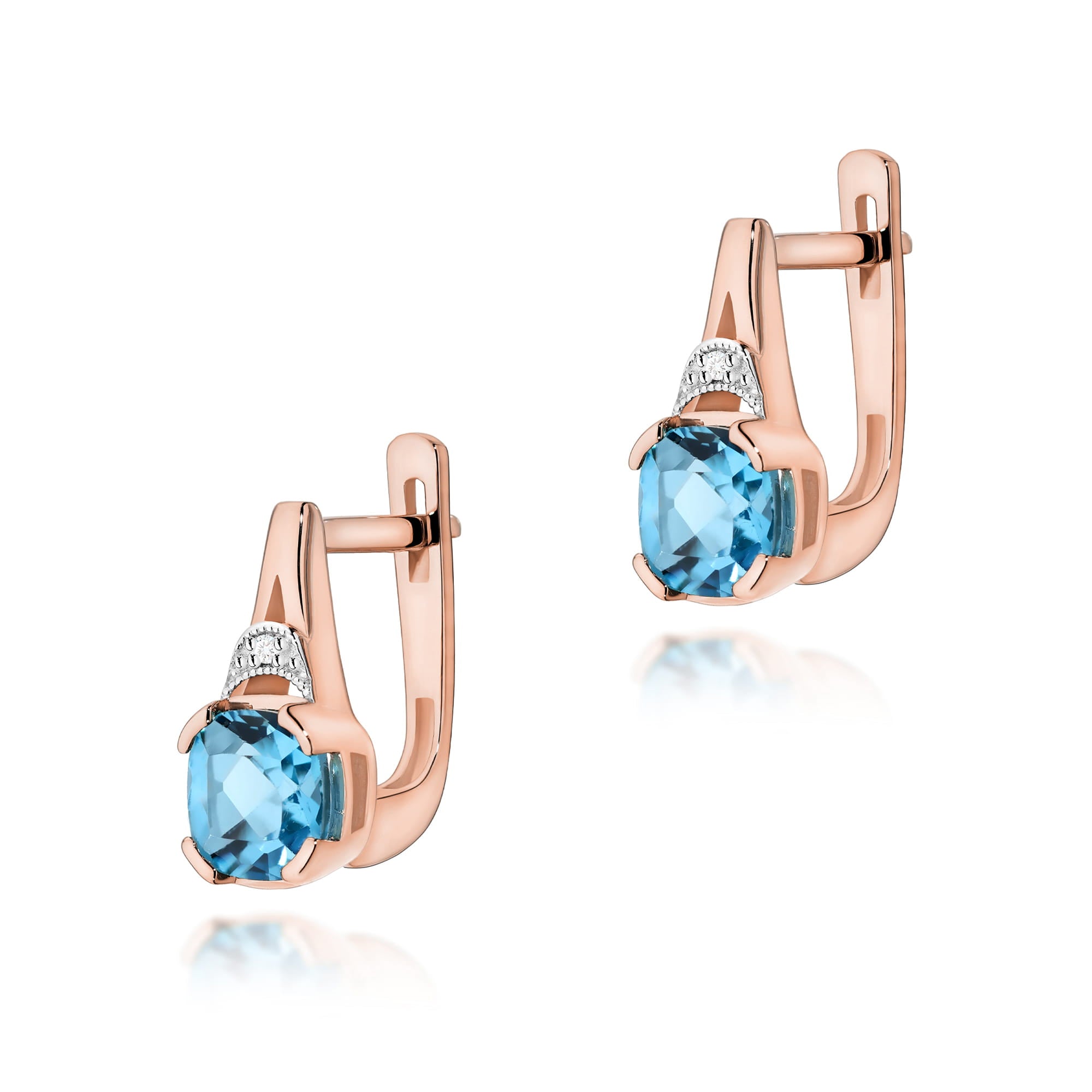Cercei Aur 14 K cu Topaz 2.20 ct si Diamante 0.01 ct