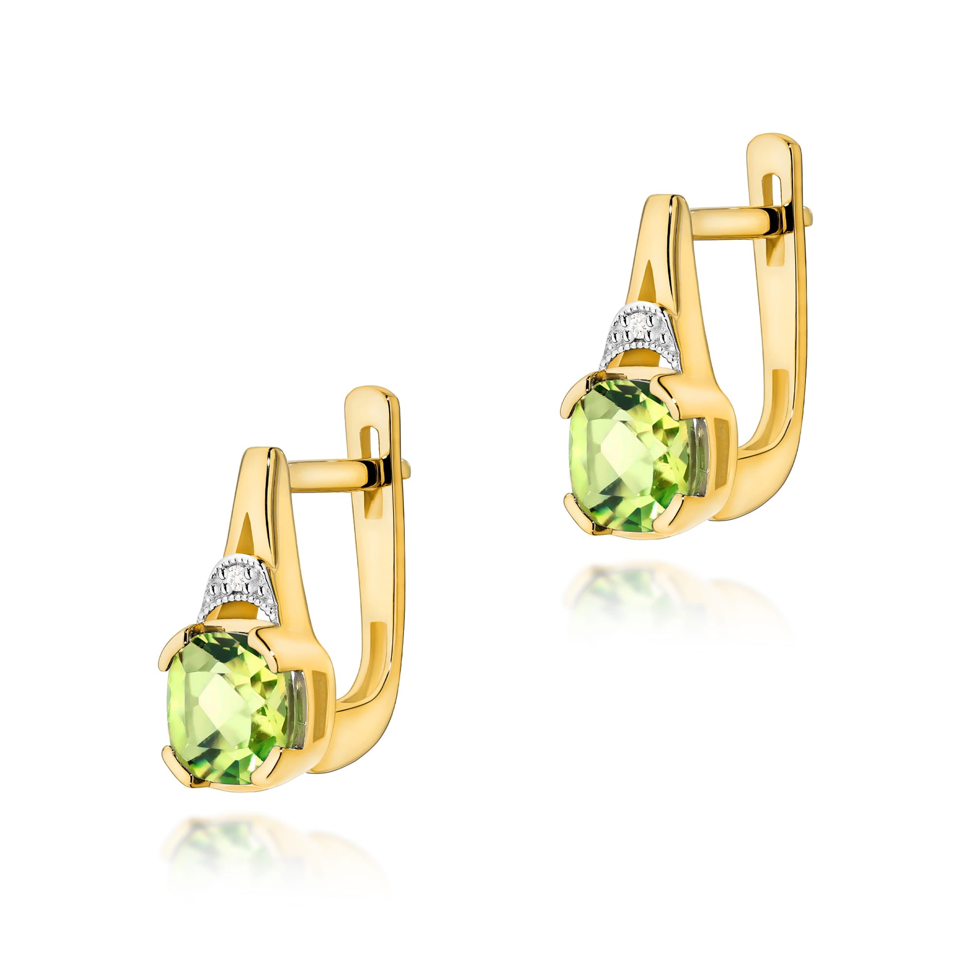 Cercei Aur 14K cu Peridot 2.00 ct si Diamante Naturale 0.01 ct