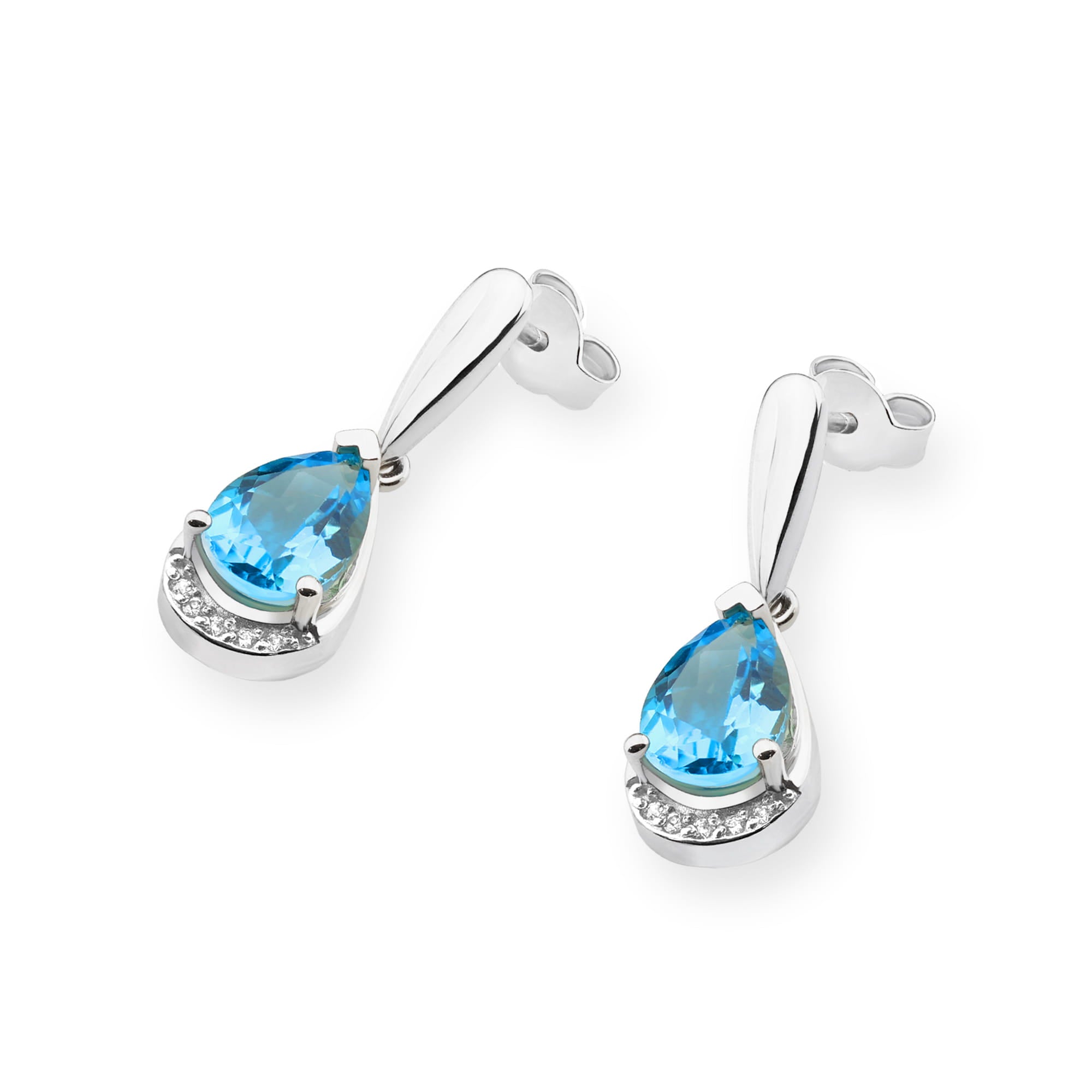 Cercei Aur 14K cu Topaz Albastru 2.80 ct si Diamante Naturale 0.05 ct