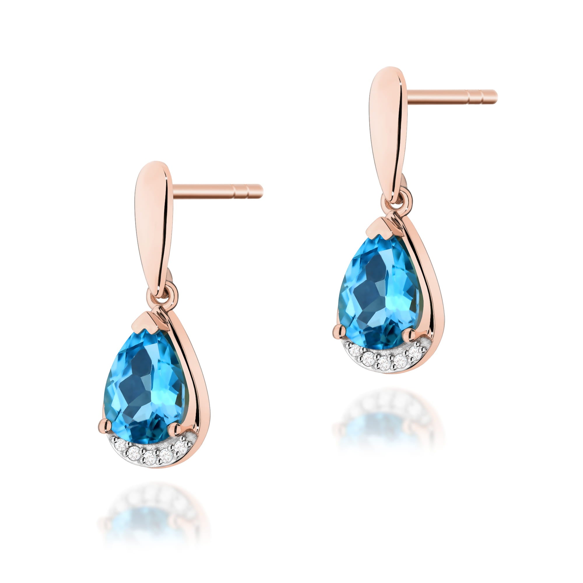 Cercei Aur 14K cu Topaz Albastru 2.80 ct si Diamante Naturale 0.05 ct