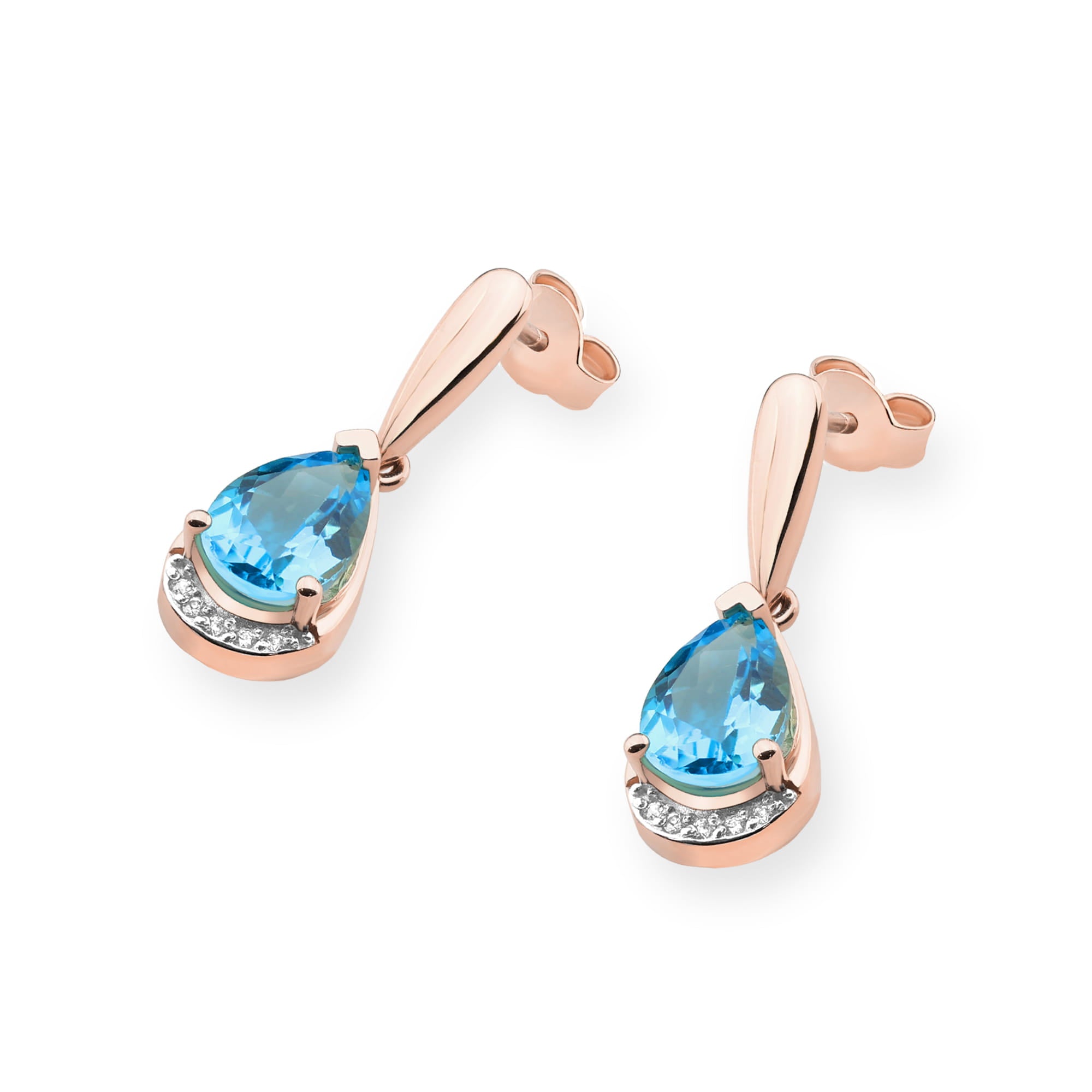 Cercei Aur 14K cu Topaz Albastru 2.80 ct si Diamante Naturale 0.05 ct