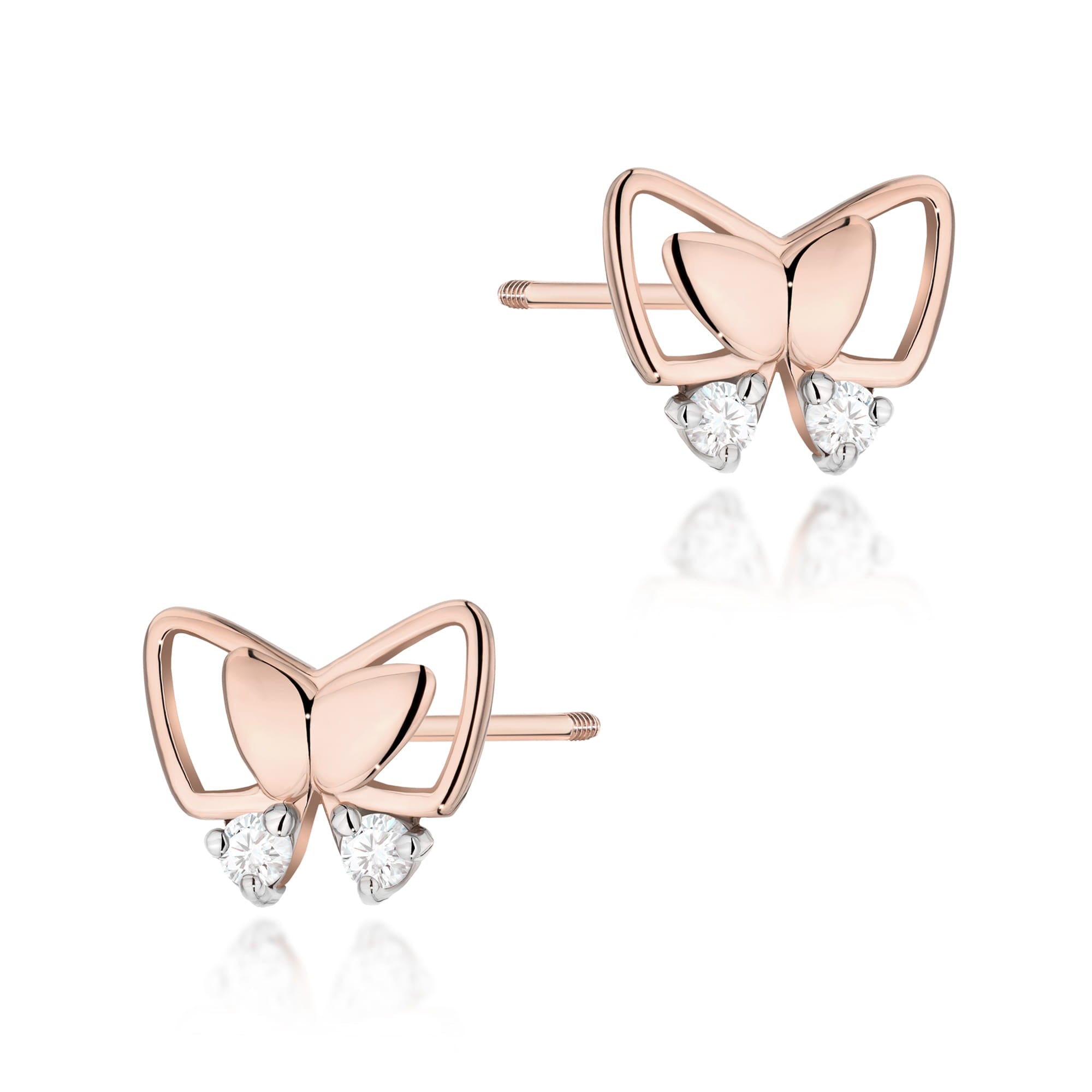 Cercei Aur 14K cu Diamante Naturale 0.08 ct - Roz