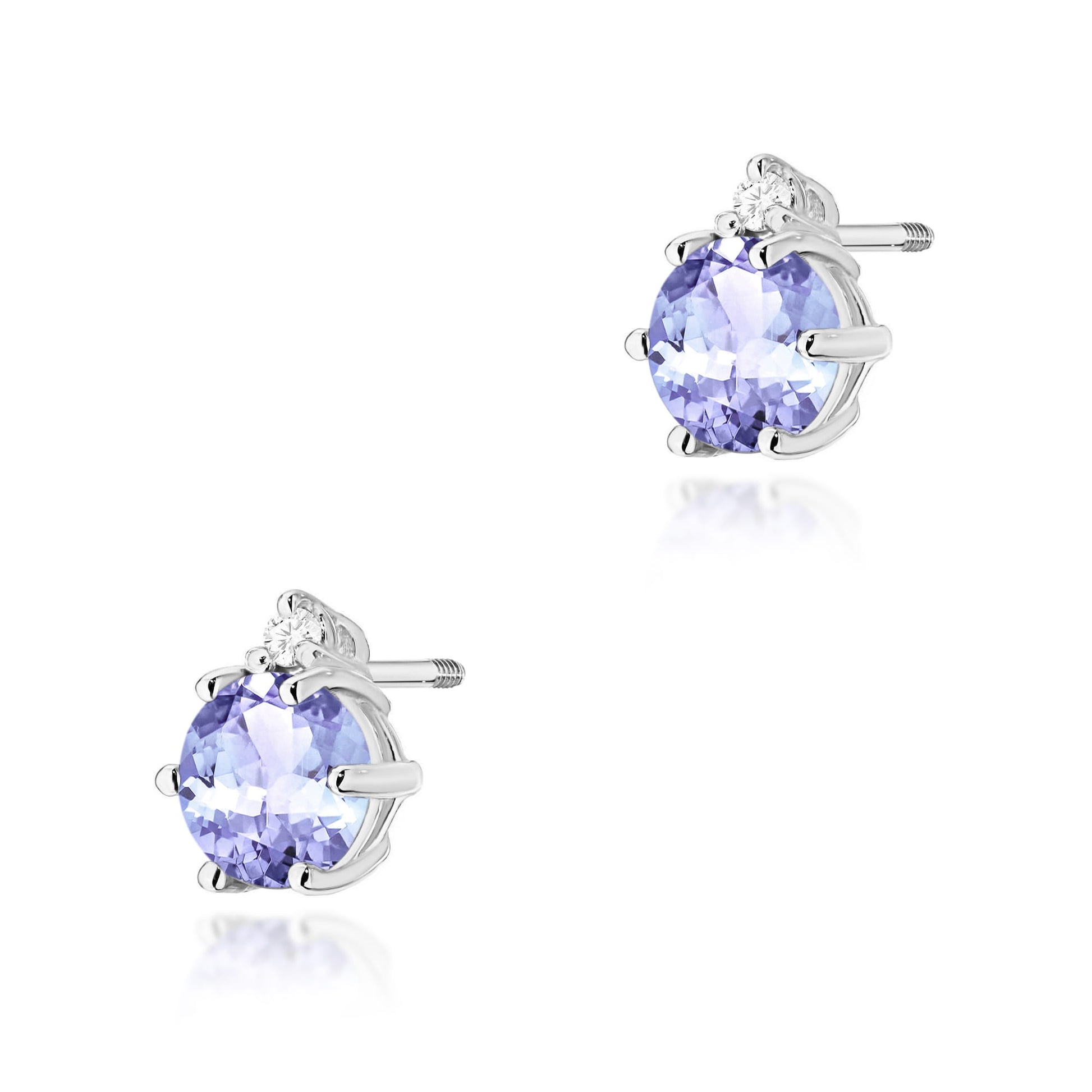 Cercei Aur 14K K0076 Tanzanit Rotund cu Diamante
