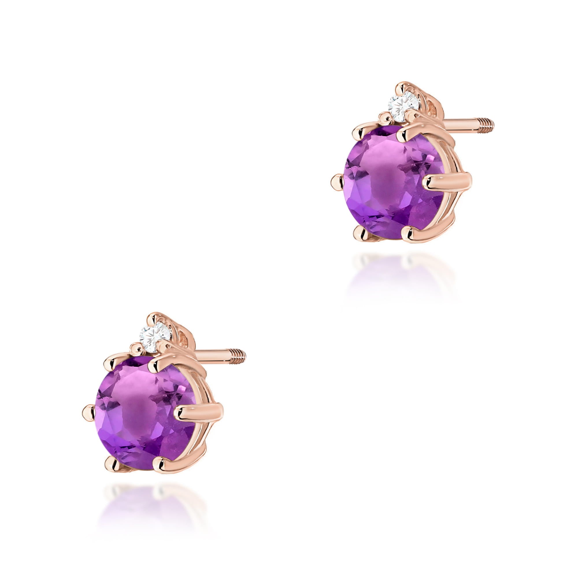Cercei Aur 14K K0076 cu Ametist și Diamante