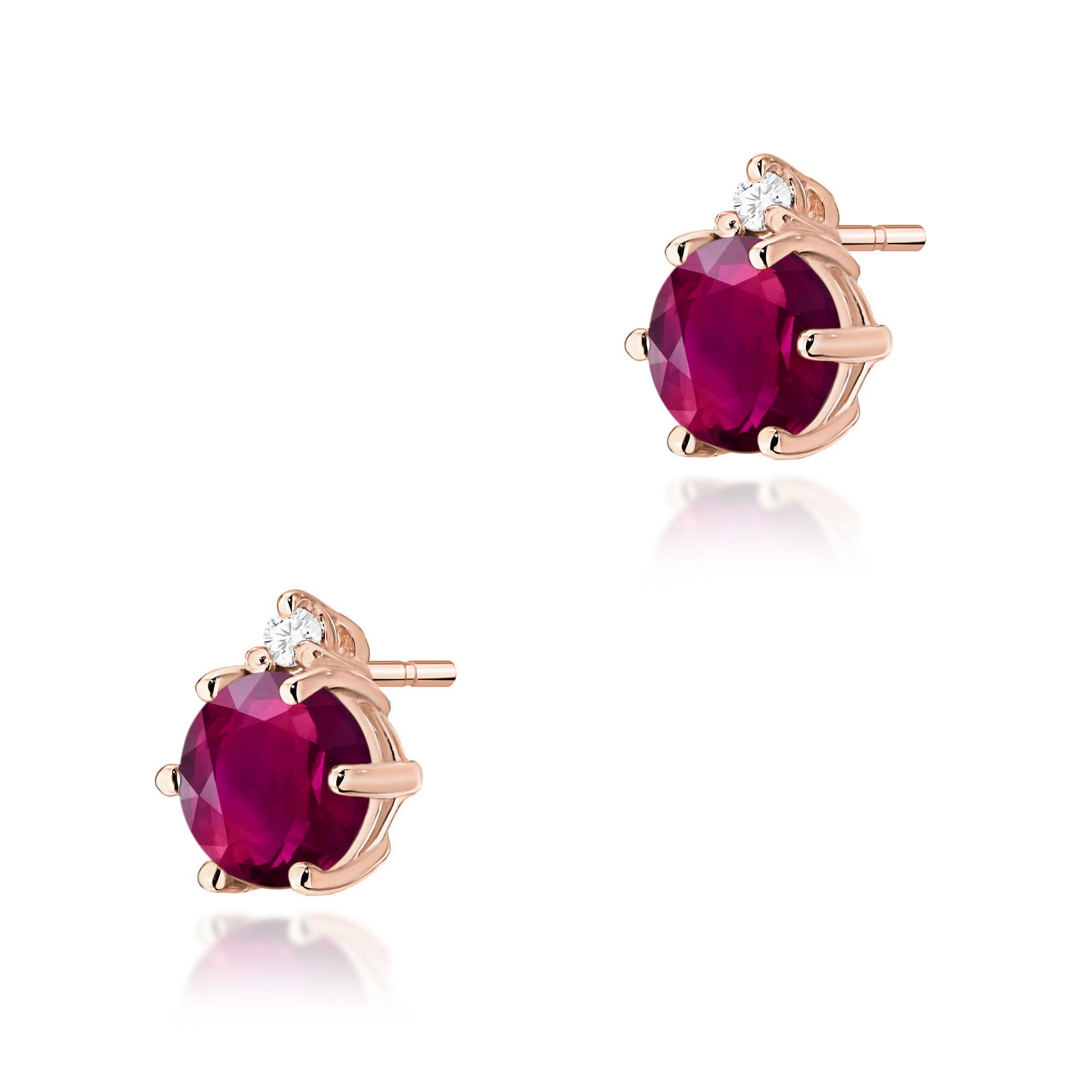 Cercei Aur 14K K0076 Rodolit 2 x 0.60ct Diamante Naturale