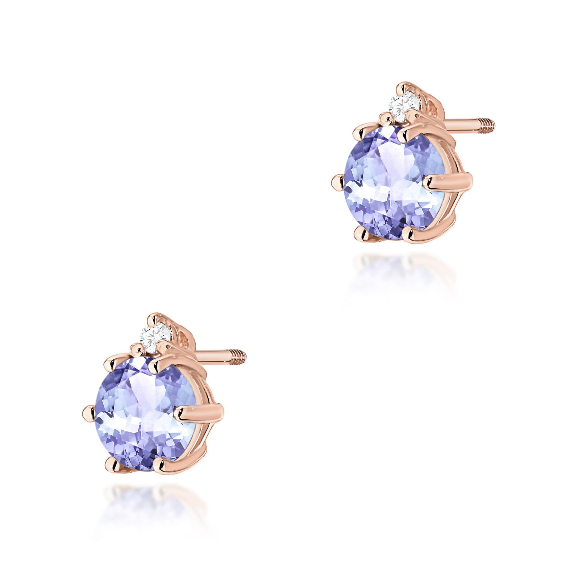 Cercei Aur 14K K0076 Tanzanit Rotund cu Diamante