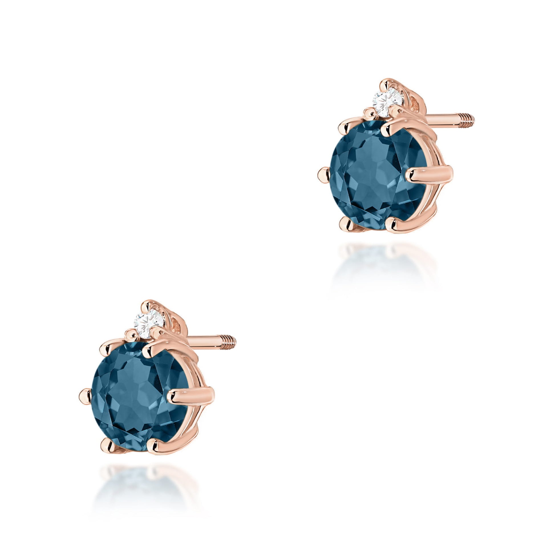 Cercei Aur 14K Topaz London Blue Rotund 2 x 0.50ct Cu Diamante