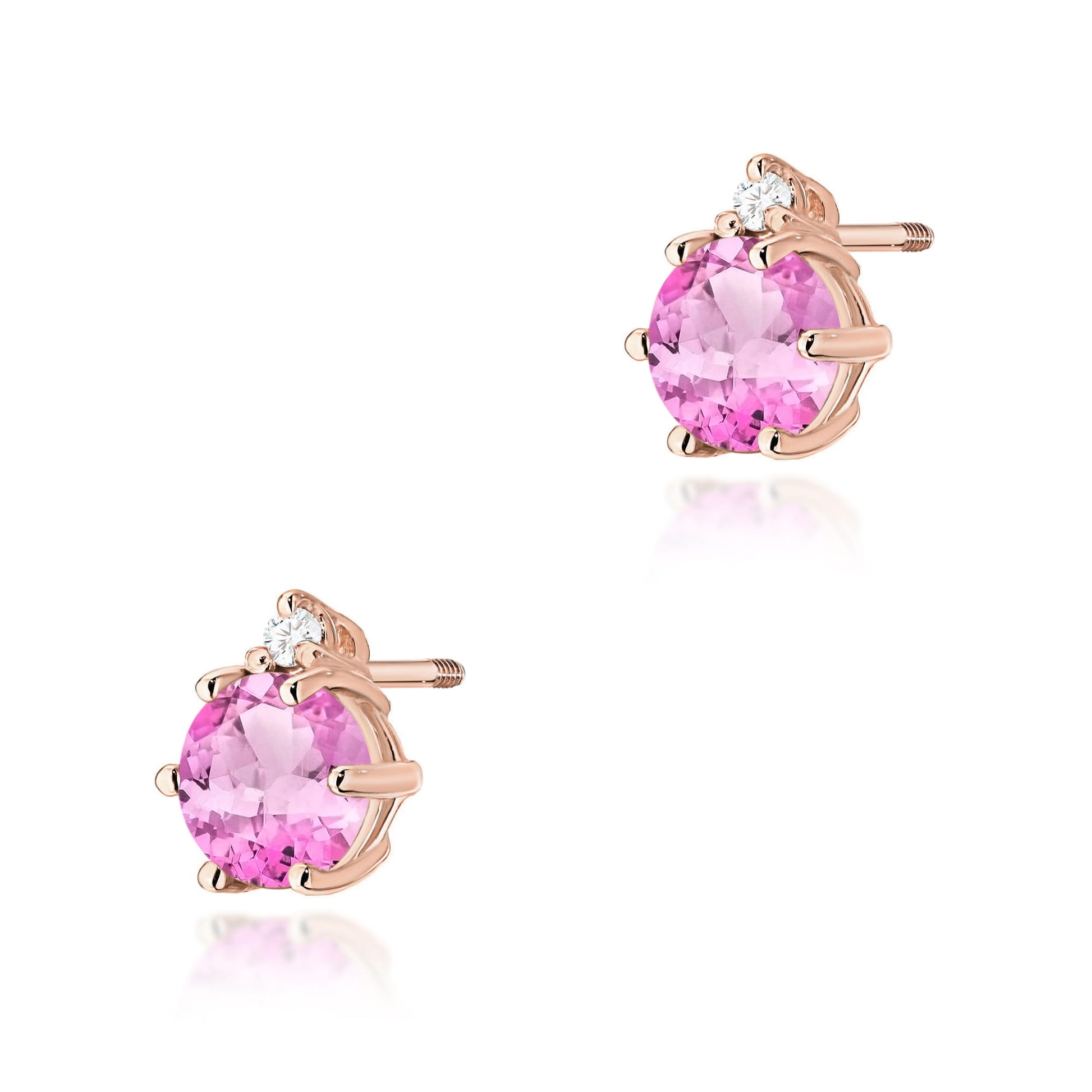 Cercei Aur 14K Topaz Roz Rotund 2 x 0.60ct - K0076