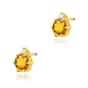 Cercei Aur 14K Citrină Rotundă și Diamante Stud