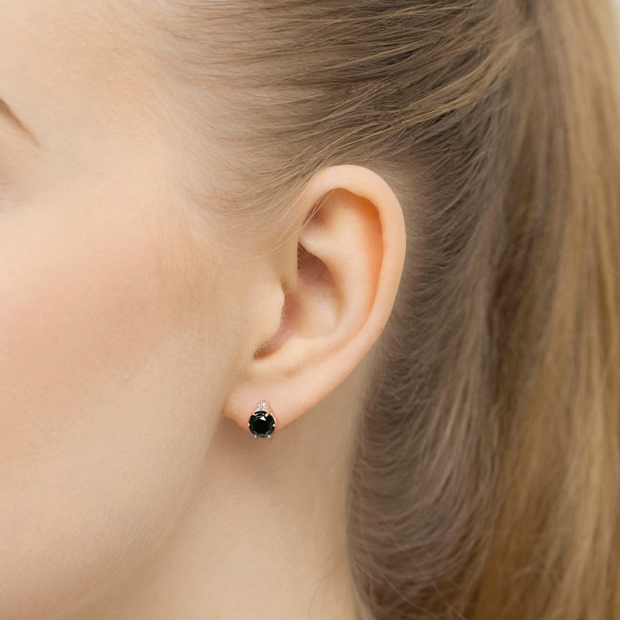 Cercei Aur 14K Cu Diamant Negru KO076