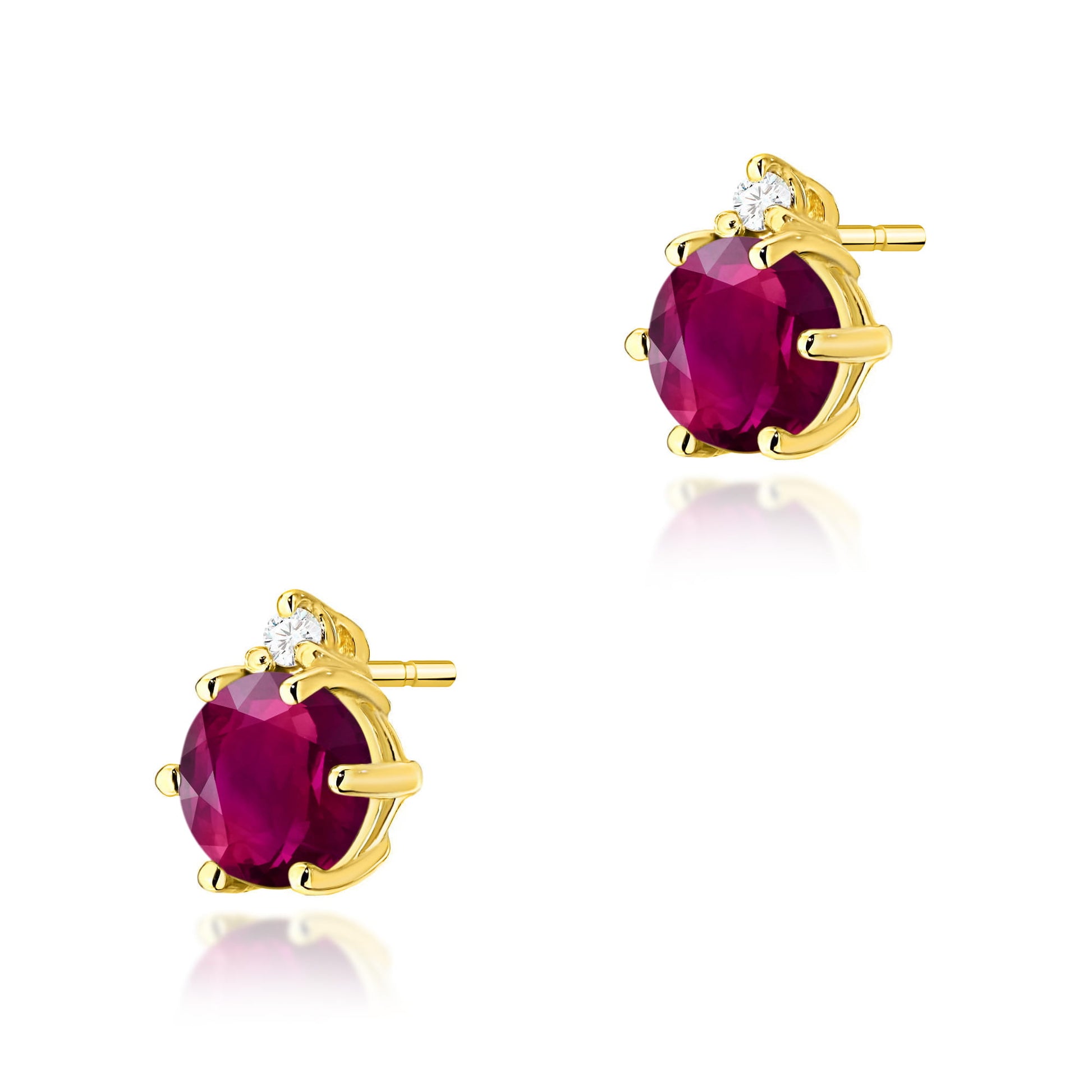 Cercei Aur 14K K0076 Rodolit 2 x 0.60ct Diamante Naturale