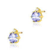 Cercei Aur 14K K0076 Tanzanit Rotund cu Diamante