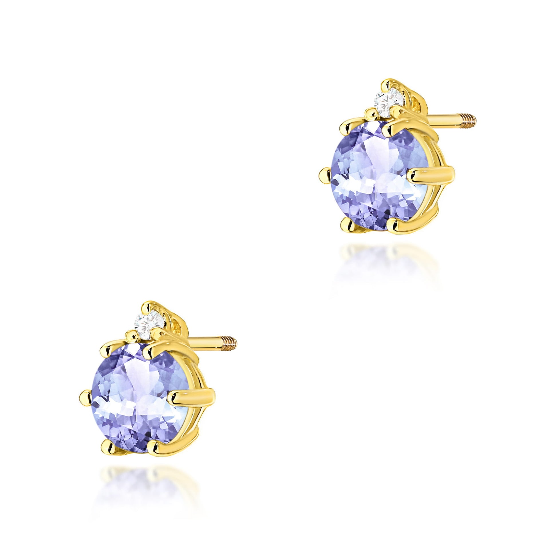 Cercei Aur 14K K0076 Tanzanit Rotund cu Diamante