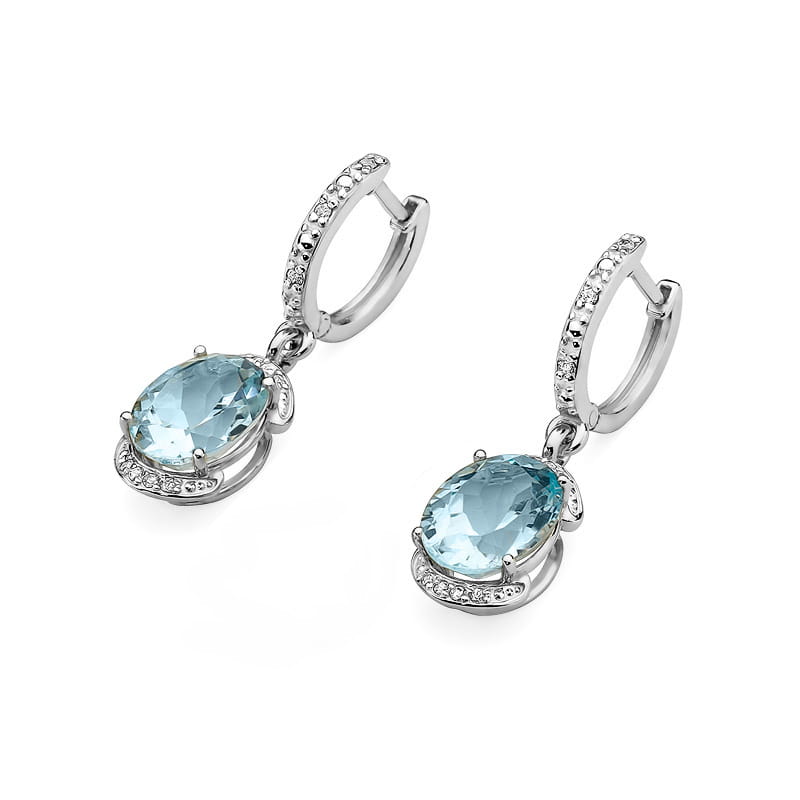 Cercei Aur 14K cu Topaz 6.00 ct si Diamant 0.13 ct - Alb