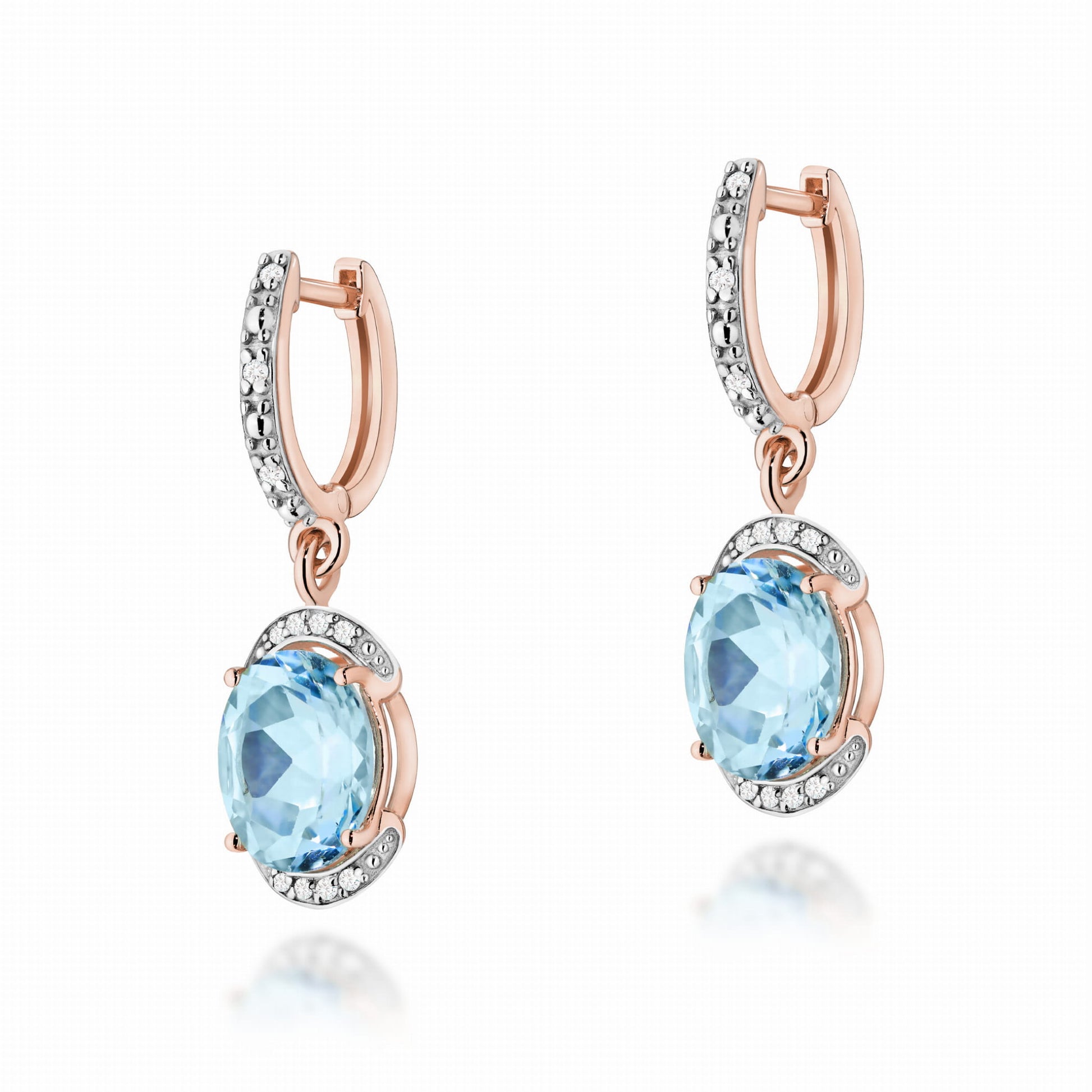 Cercei Aur 14K cu Topaz 6.00 ct si Diamant 0.13 ct - Roz