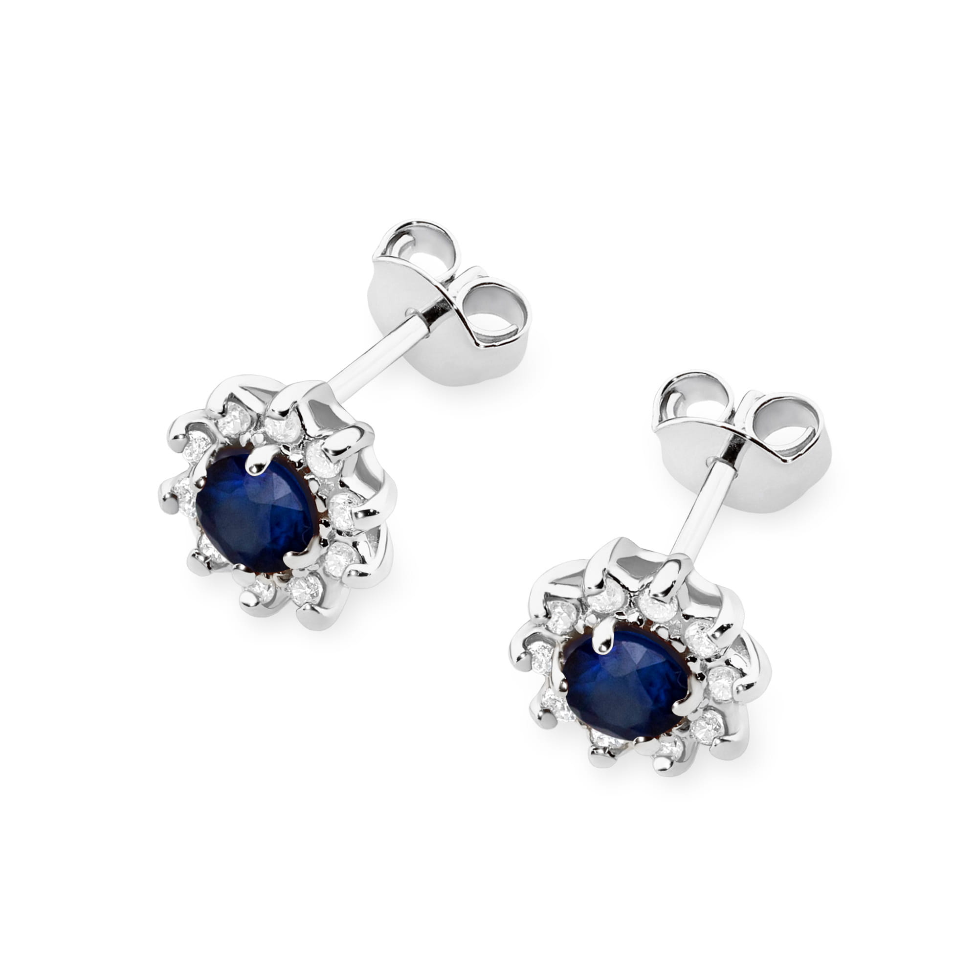 Cercei Aur 14K cu Safir 0.30 ct si Diamante Naturale 0.18 ct
