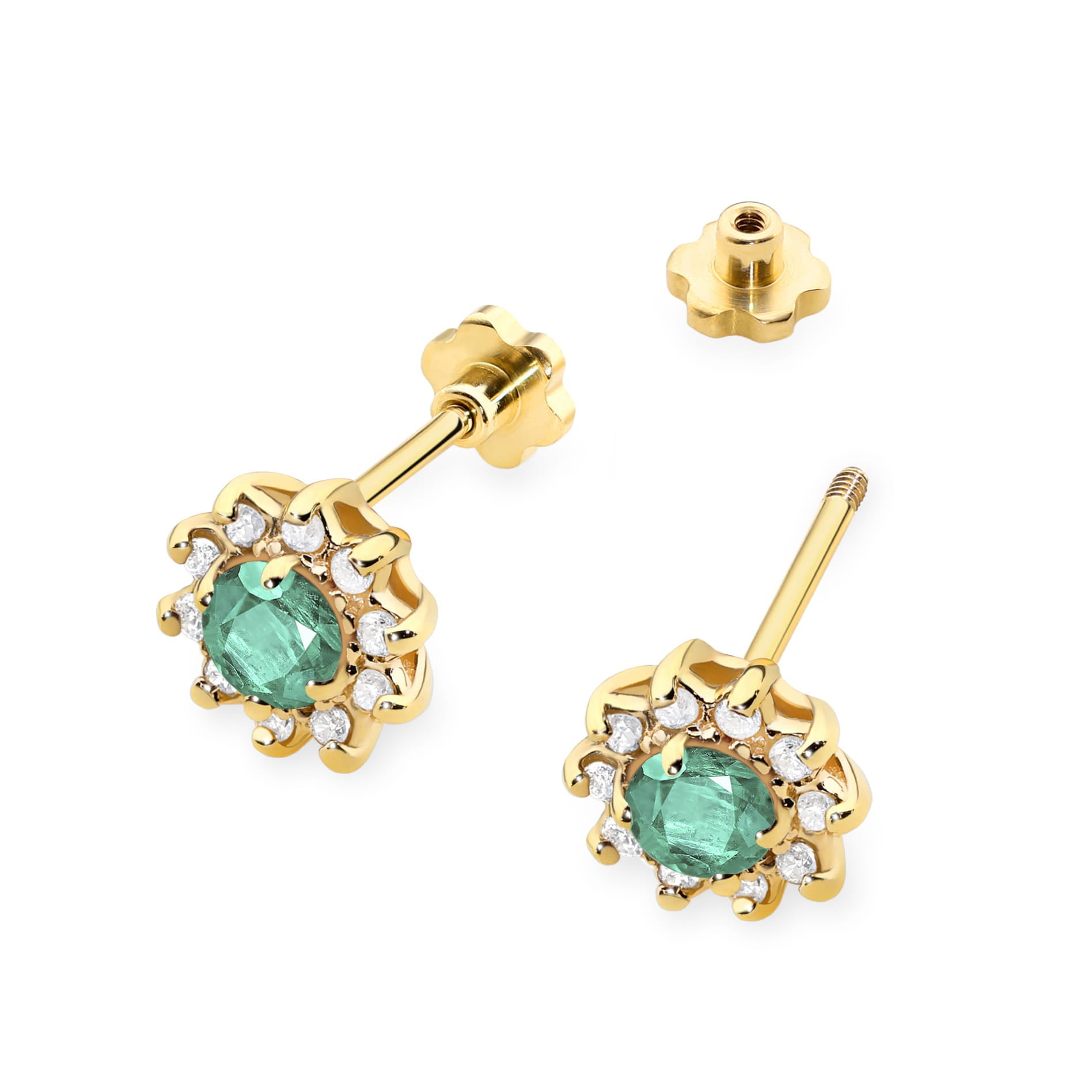 Cercei Aur 14K K0185 Smarald 2 x 0.15ct