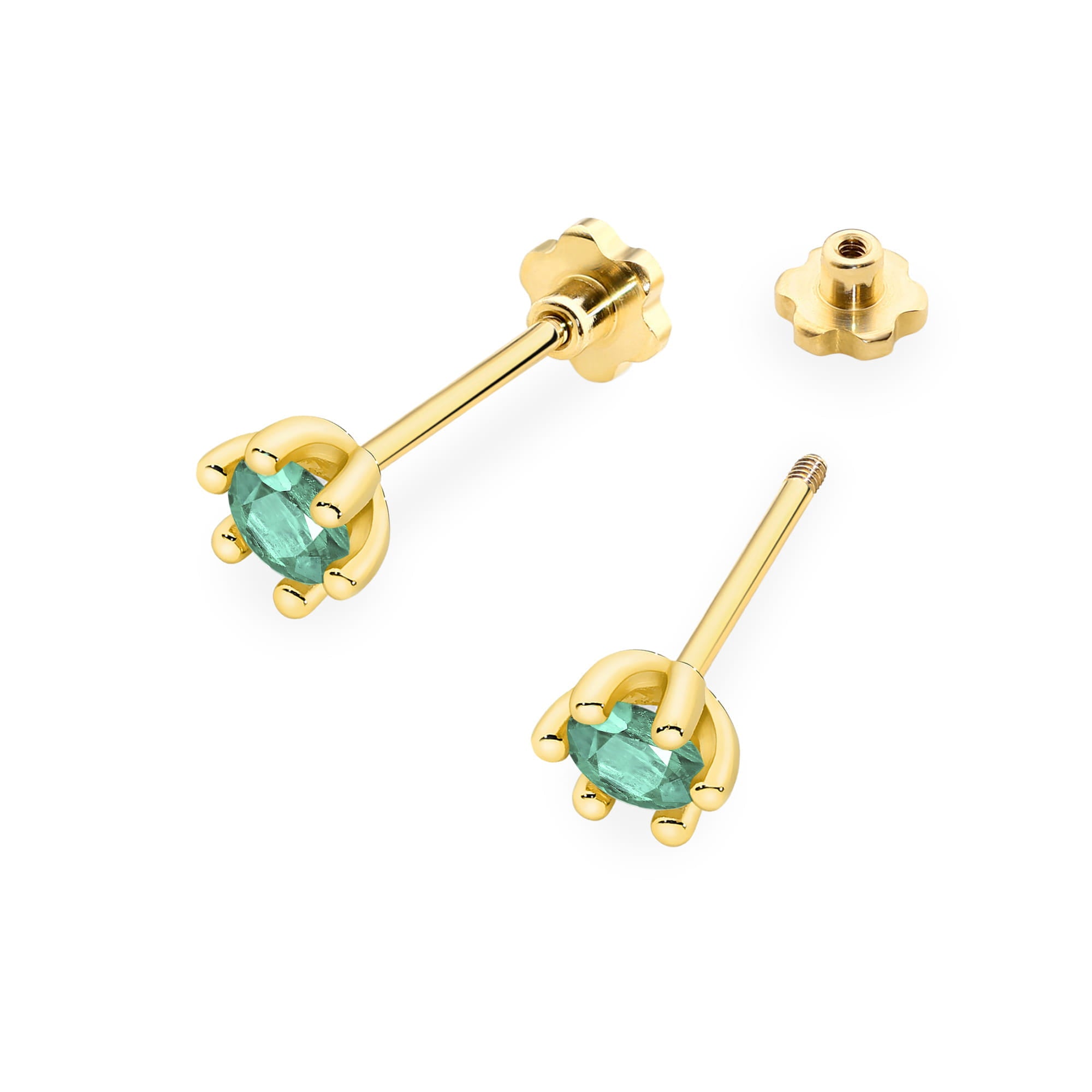 Cercei Aur 14K Cu Smaralde Rotunde K0222