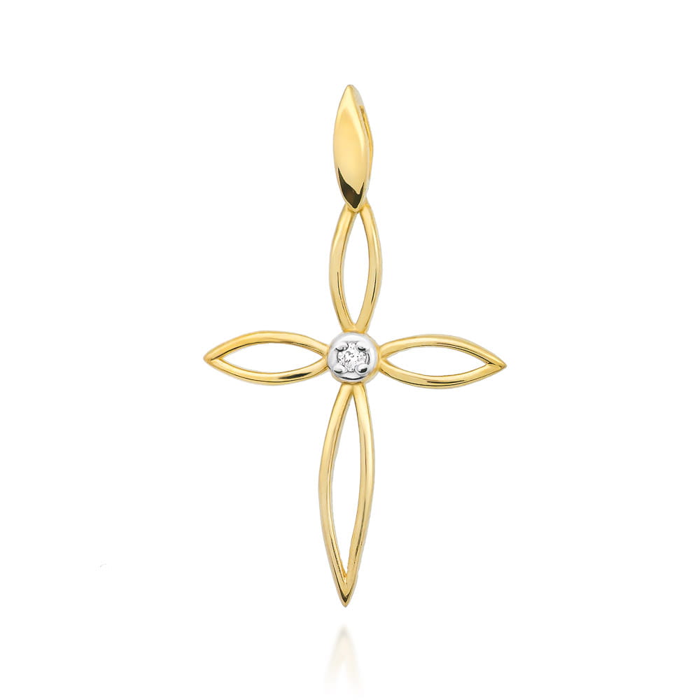 Pandantiv Cruce Aur 14K cu Diamante 0.02 ct - Galben