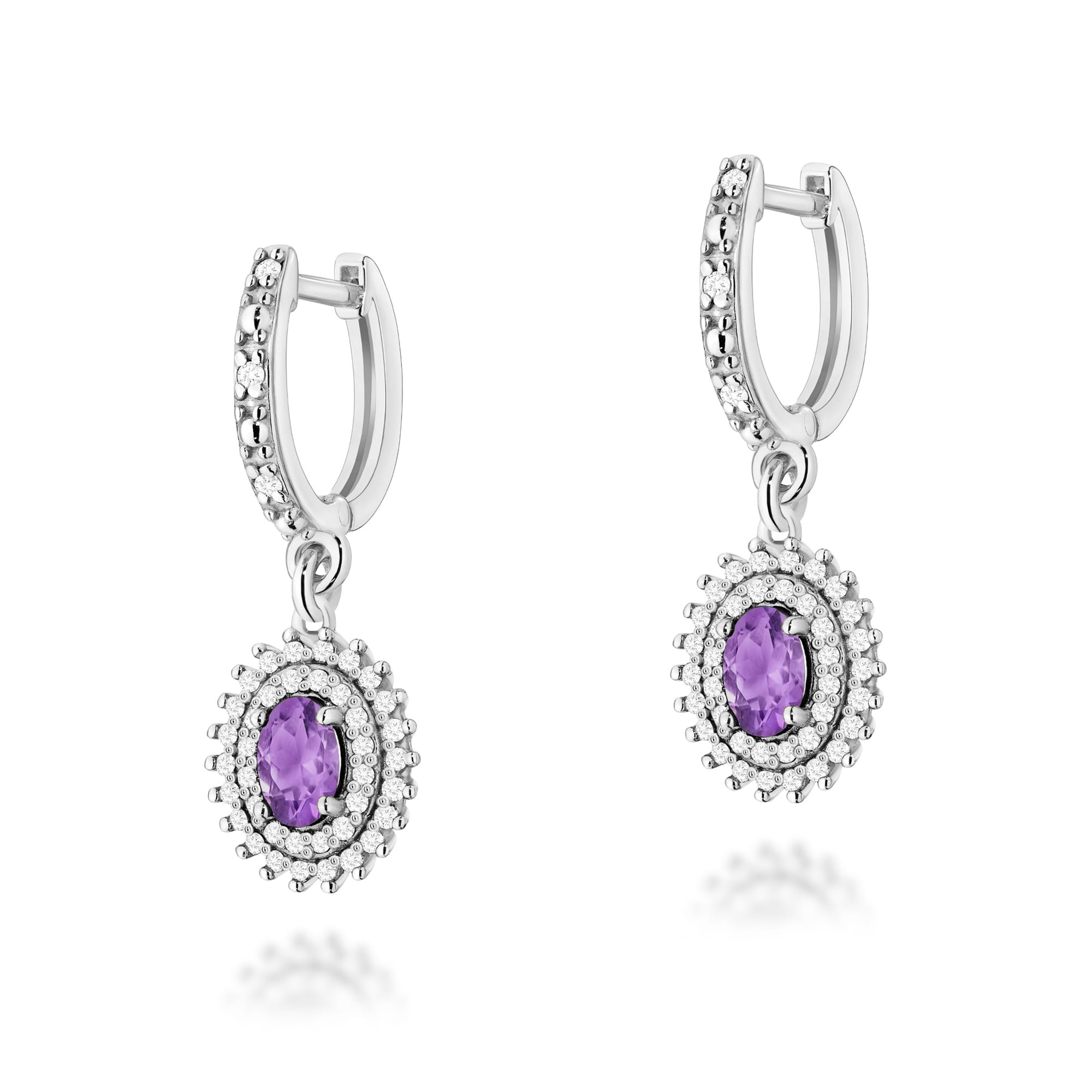 Cercei Aur 14k cu Ametist 0.80 ct si Diamante Naturale 0.44 ct