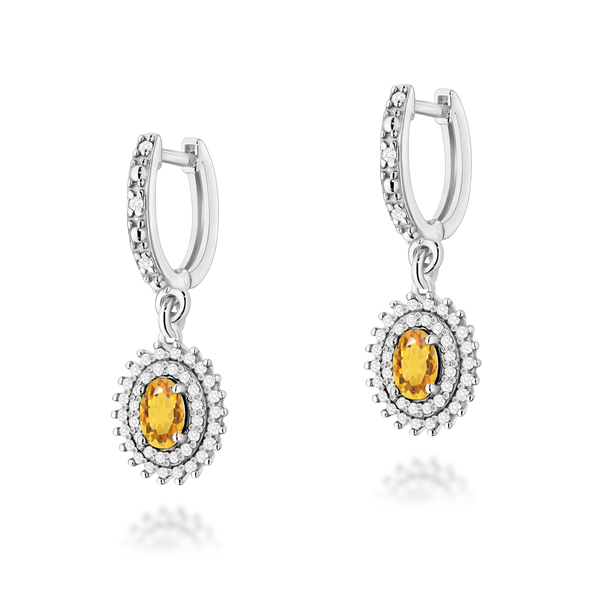 Cercei Aur 14k cu Citrin 1.20 ct si Diamante Naturale 0.44 ct