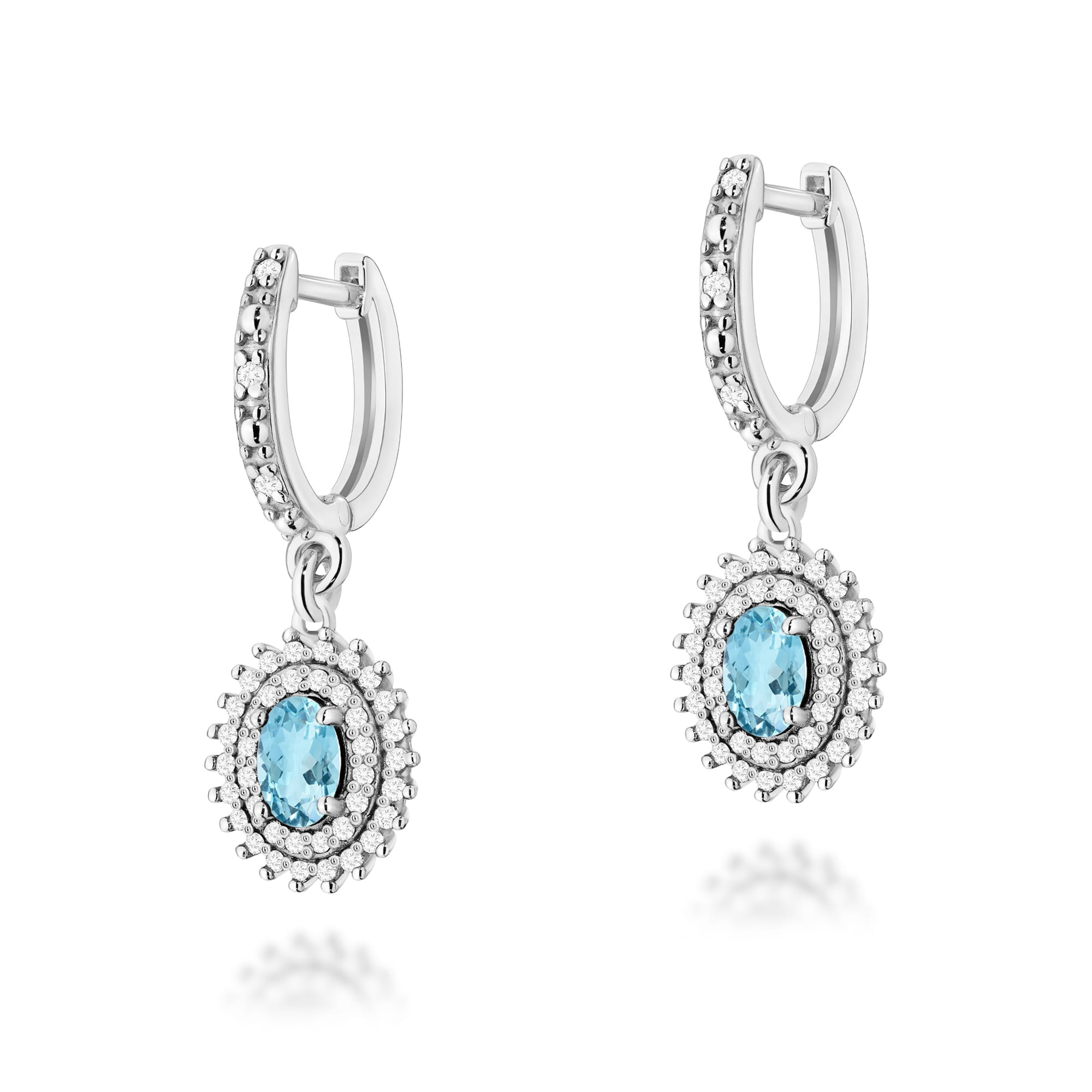 Cercei Aur 14k cu Topaz Albastru 1.00 ct si Diamante Naturale 0.44 ct