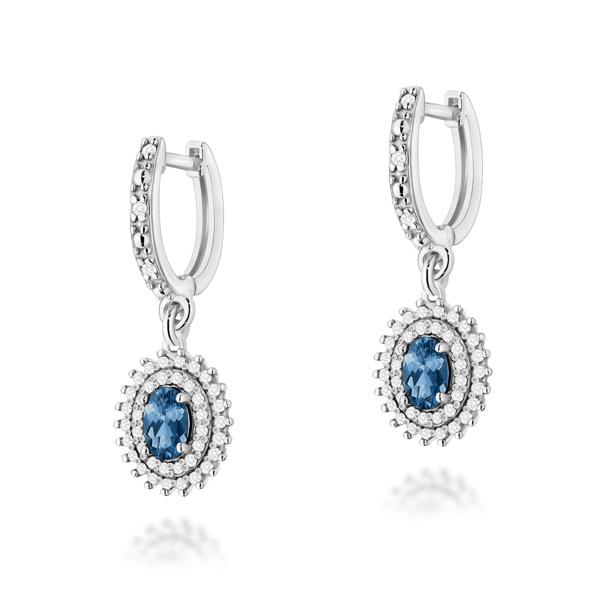 Cercei Aur 14k cu Topaz London Blue 1.00 ct si Diamante Naturale 0.44 ct