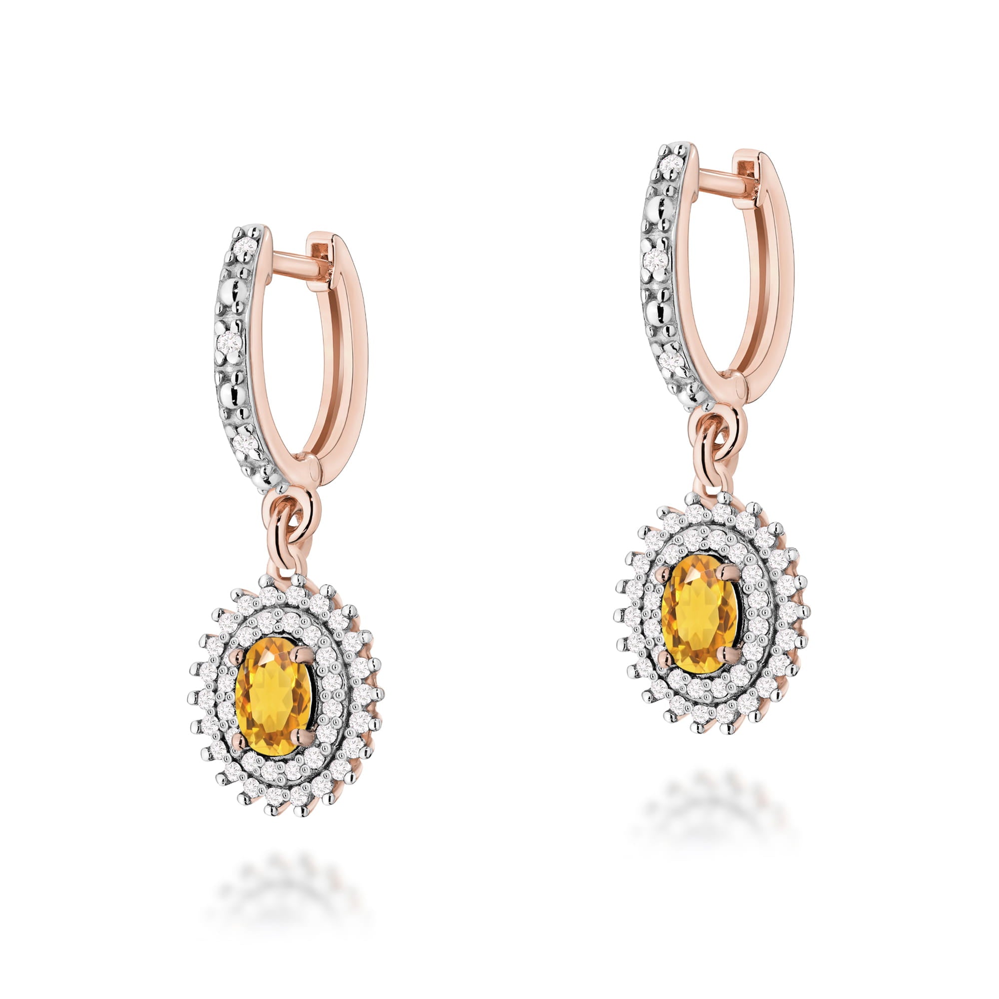 Cercei Aur 14k cu Citrin 1.20 ct si Diamante Naturale 0.44 ct