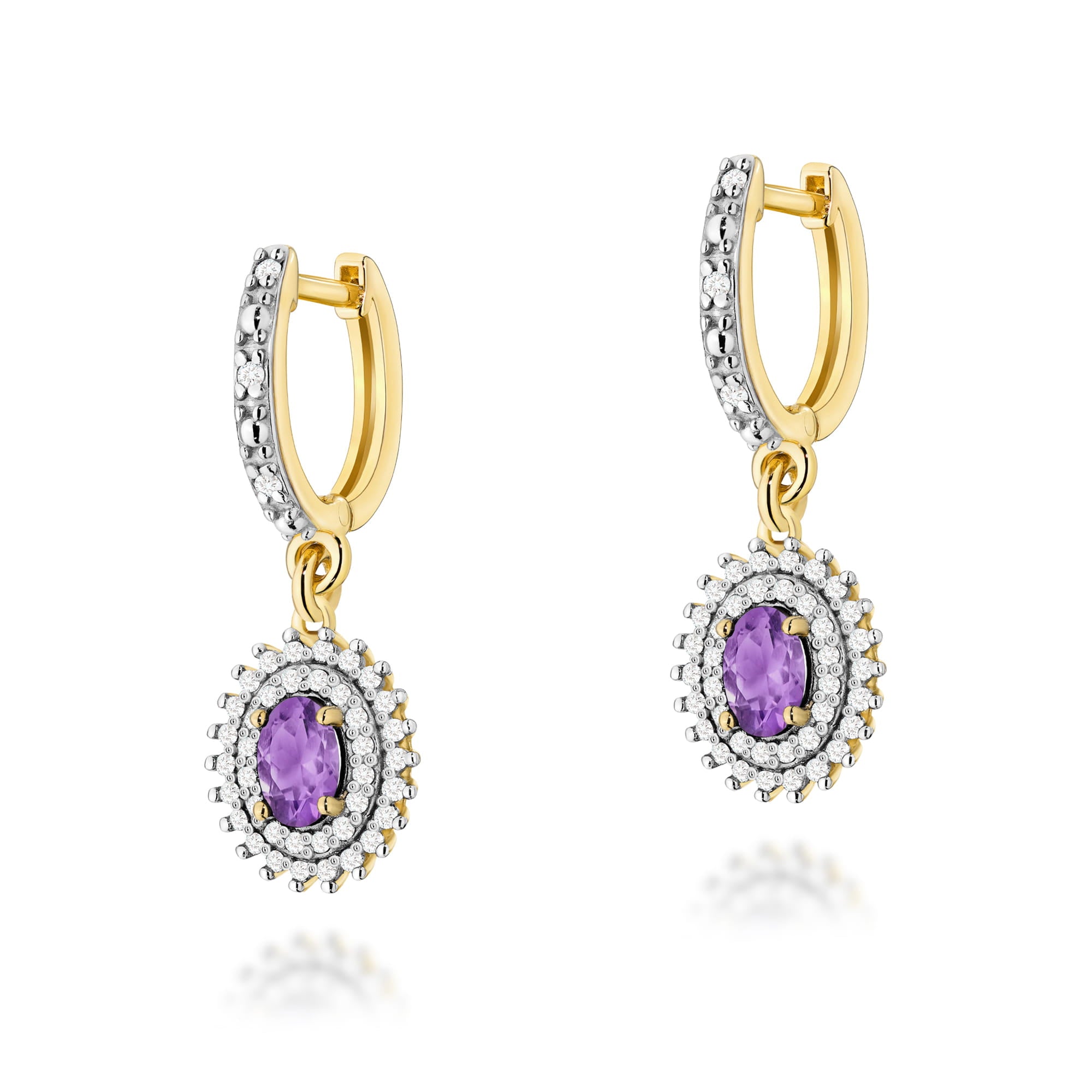 Cercei Aur 14k cu Ametist 0.80 ct si Diamante Naturale 0.44 ct