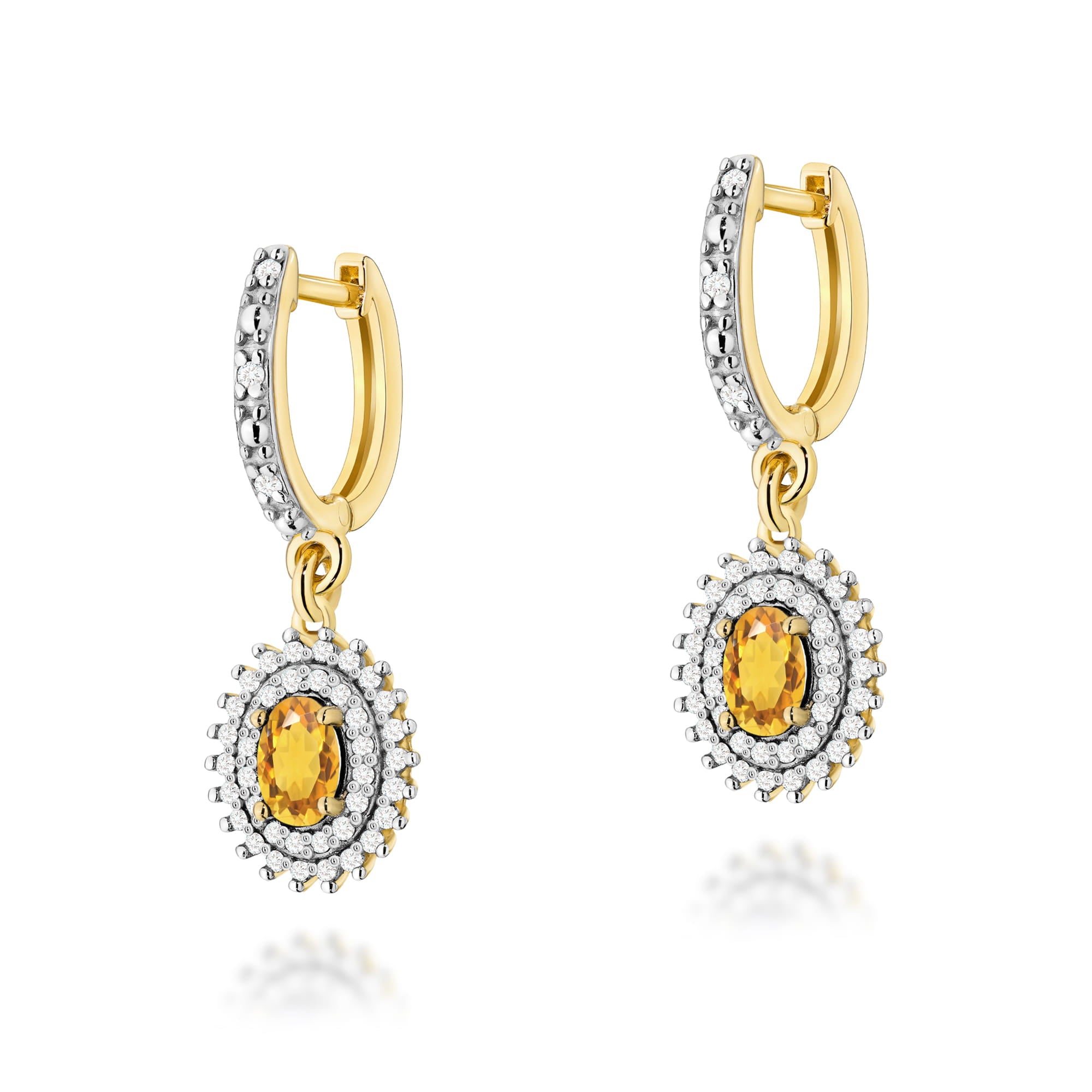 Cercei Aur 14k cu Citrin 1.20 ct si Diamante Naturale 0.44 ct